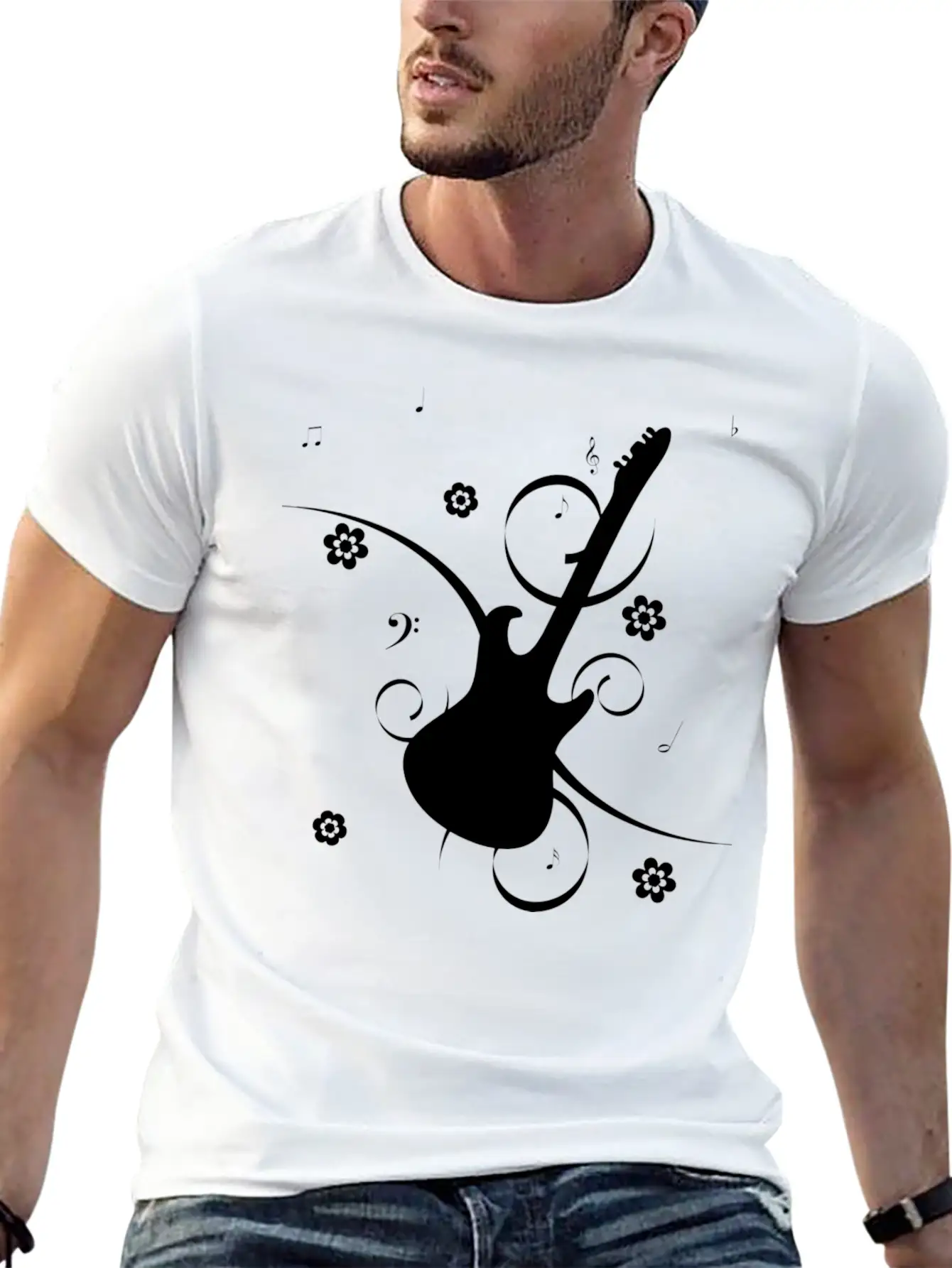 Floral Gitarre Essential Unisex Summer Tee – Soft Cotton Casual Fit