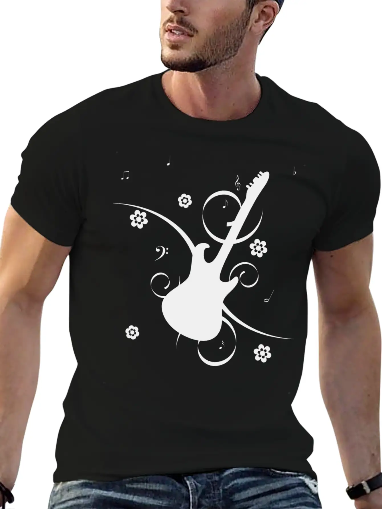 Floral Gitarre Essential Unisex Summer Tee – Soft Cotton Casual Fit