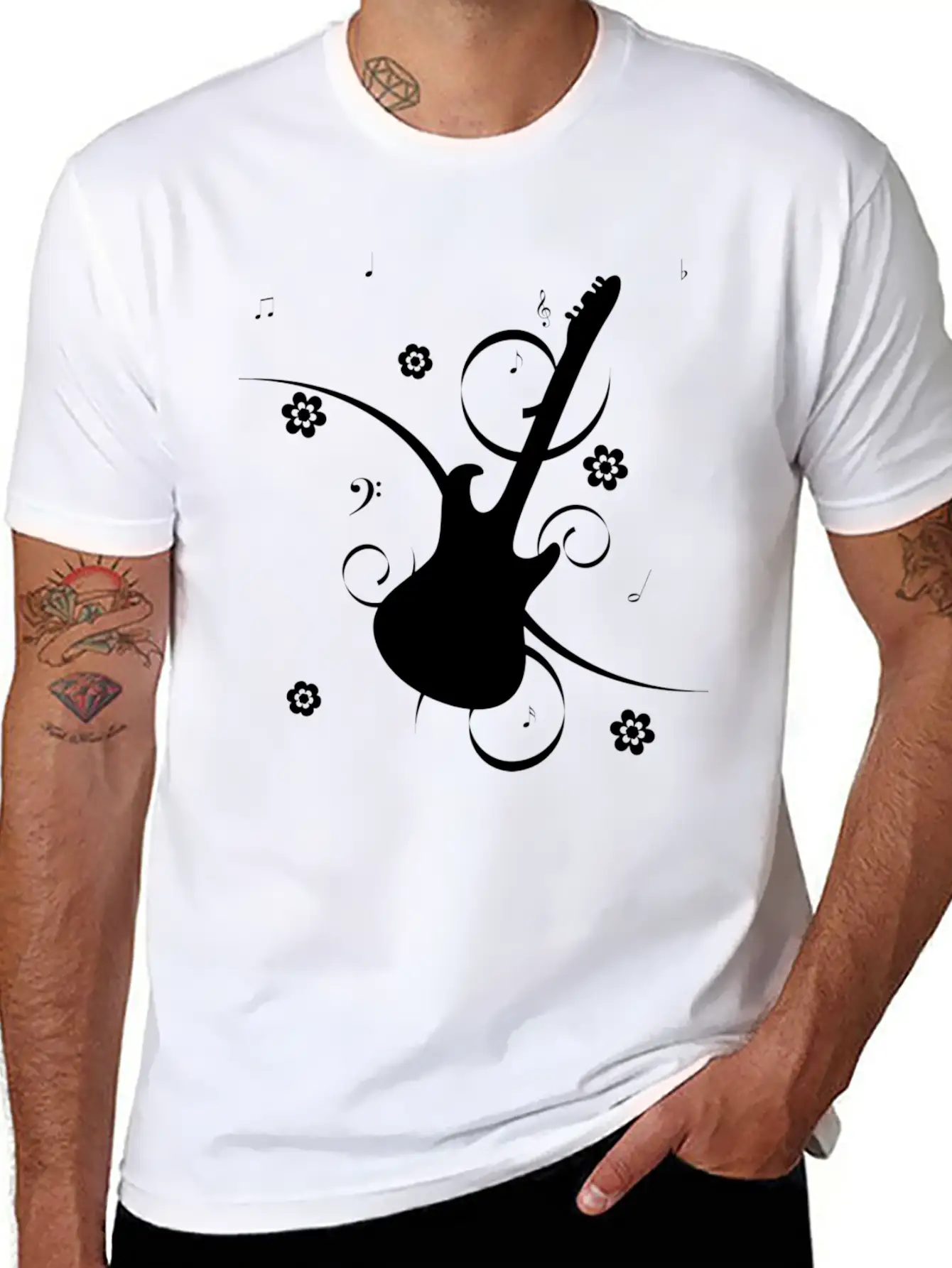 Floral Gitarre Essential Unisex Summer Tee – Soft Cotton Casual Fit