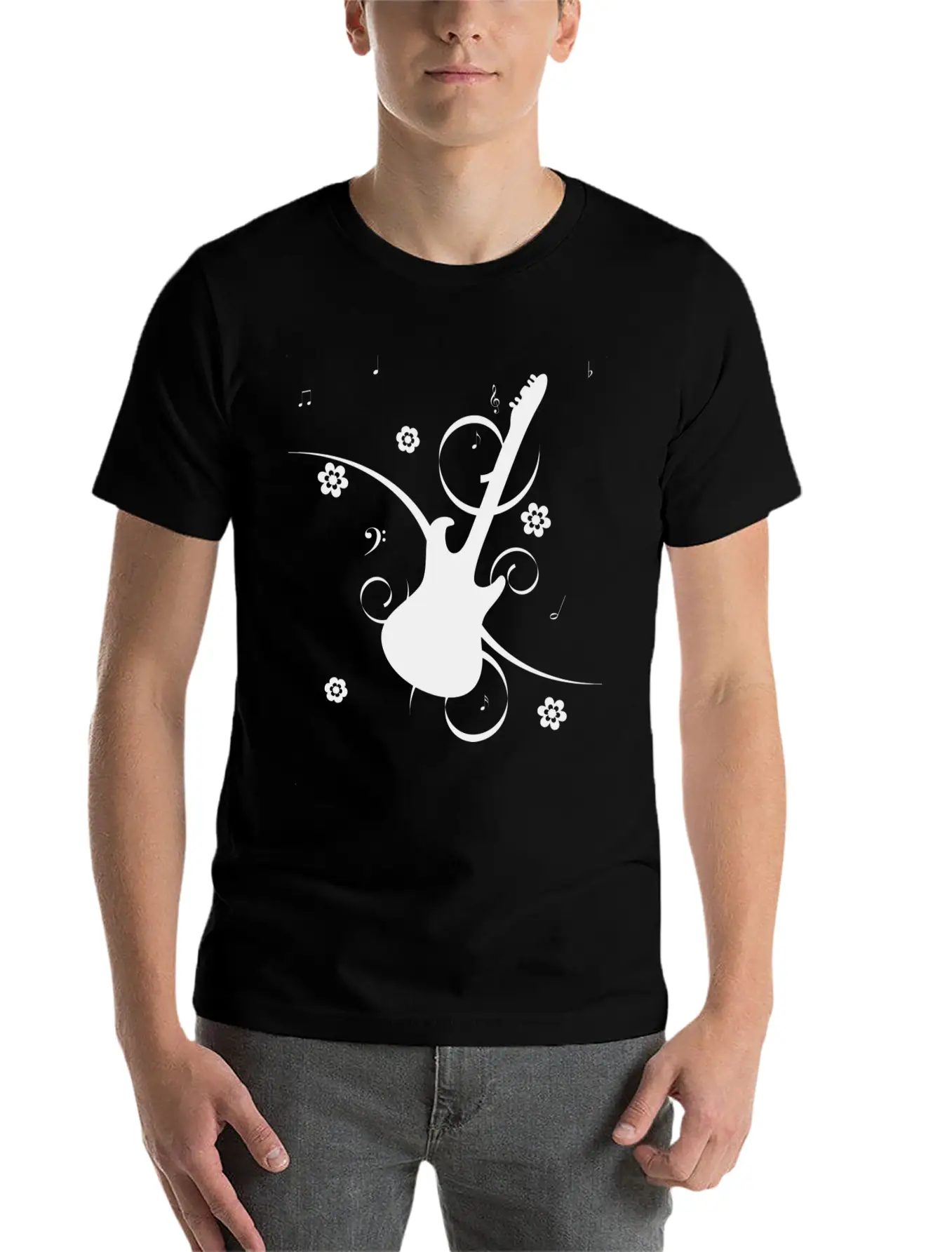 Floral Gitarre Essential Unisex Summer Tee – Soft Cotton Casual Fit