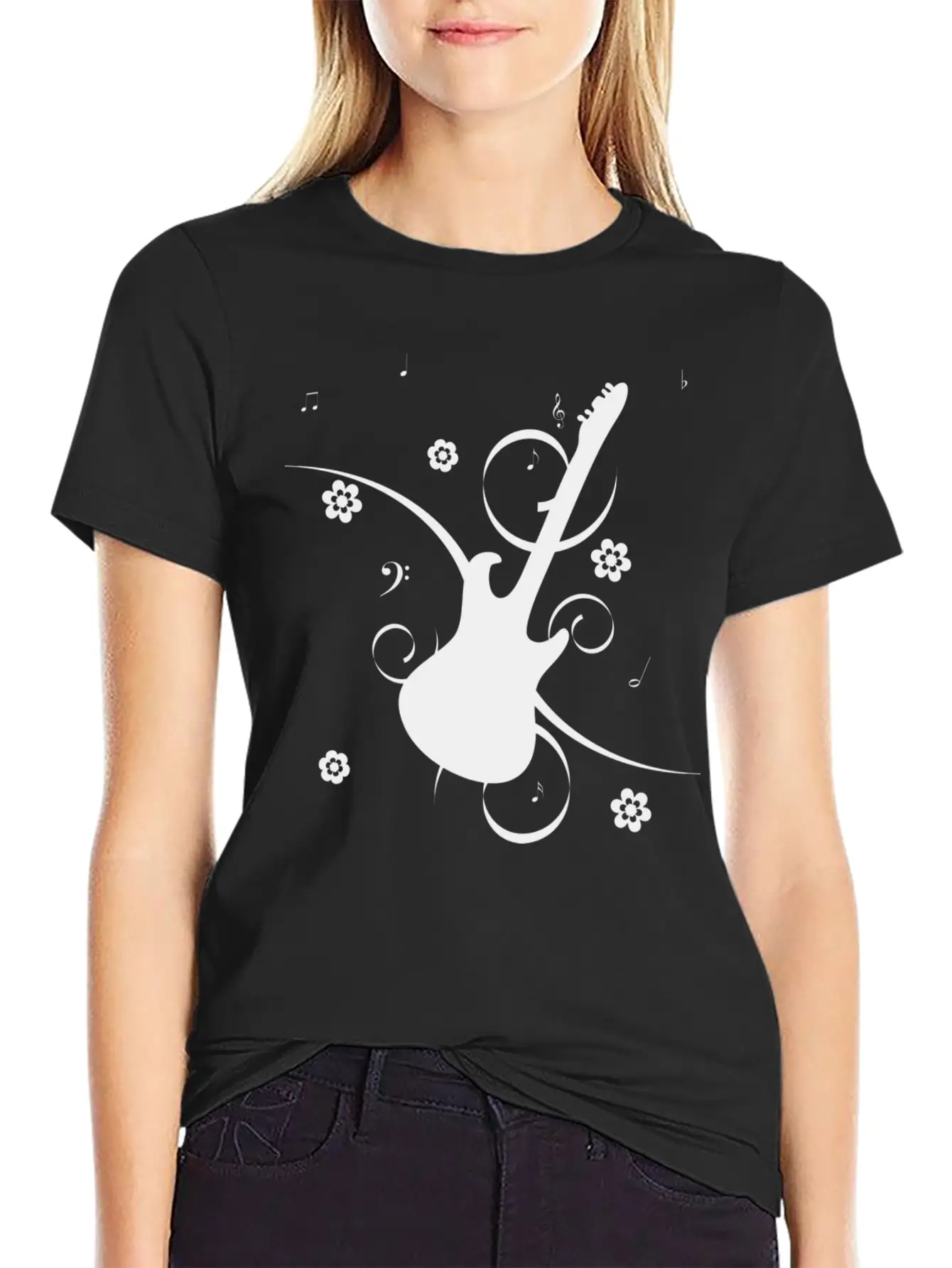 Floral Gitarre Essential Unisex Summer Tee – Soft Cotton Casual Fit