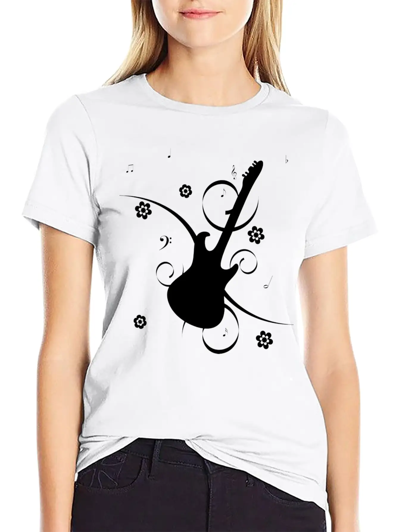 Floral Gitarre Essential Unisex Summer Tee – Soft Cotton Casual Fit