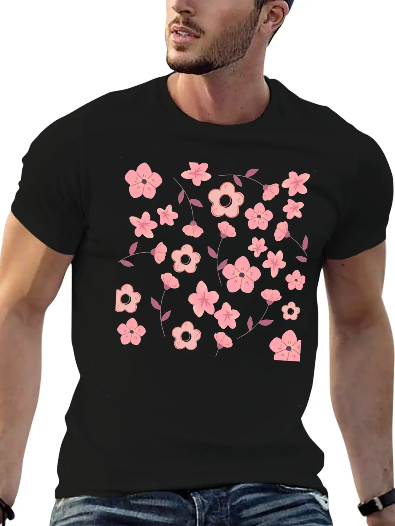 Floral Pattern Unisex Short Sleeve Soft Cotton T-Shirt – Casual Everyday Wear
