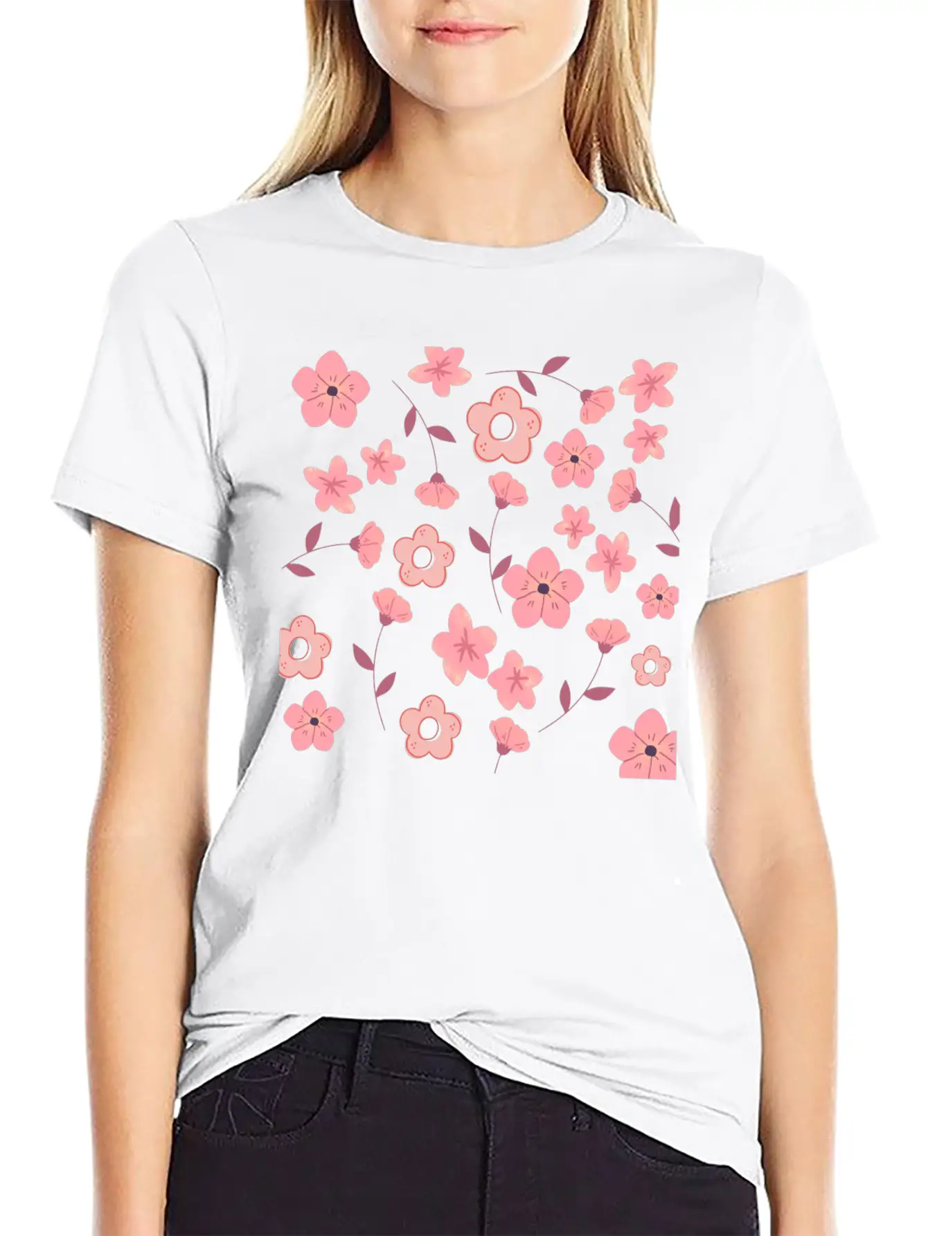 Floral Pattern Unisex Short Sleeve Soft Cotton T-Shirt – Casual Everyday Wear