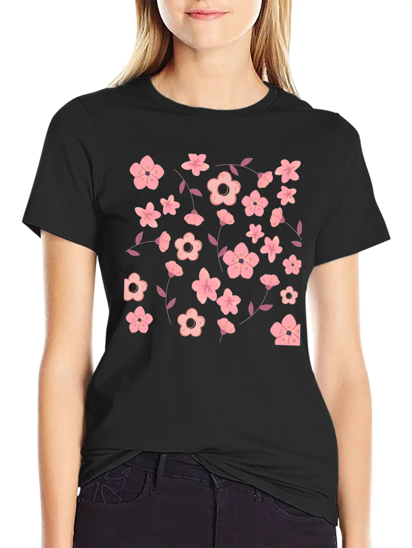 Floral Pattern Unisex Short Sleeve Soft Cotton T-Shirt – Casual Everyday Wear