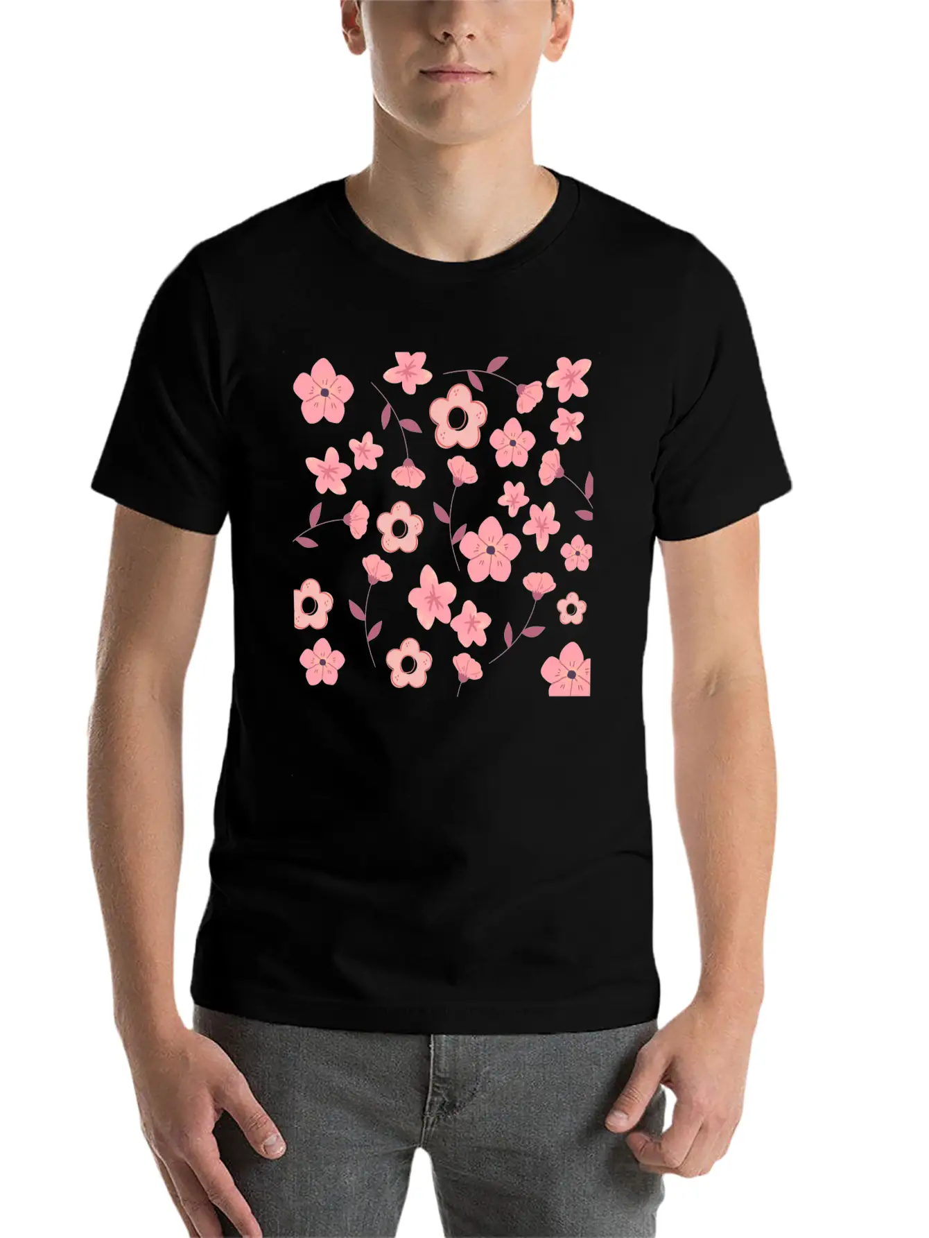 Floral Pattern Unisex Short Sleeve Soft Cotton T-Shirt – Casual Everyday Wear