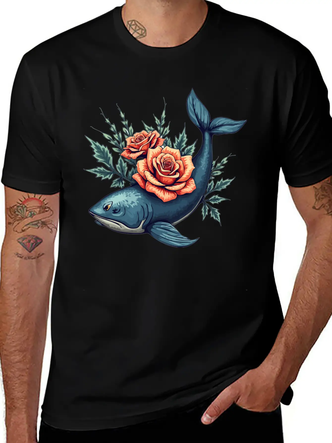 Floral Whale A Fusion Of Nature And Creativity Unisex Short Sleeve Soft Cotton T-Shirt – Casual Everyday Wear