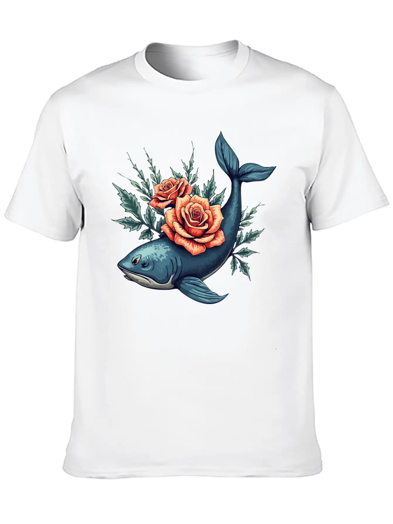 Floral Whale A Fusion Of Nature And Creativity Unisex Short Sleeve Soft Cotton T-Shirt – Casual Everyday Wear