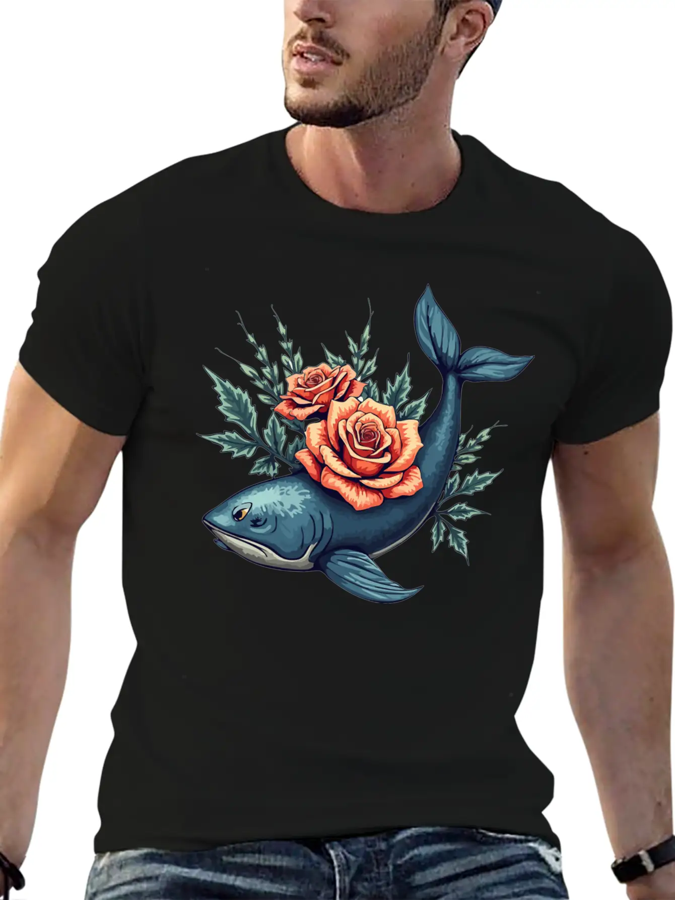 Floral Whale A Fusion Of Nature And Creativity Unisex Short Sleeve Soft Cotton T-Shirt – Casual Everyday Wear