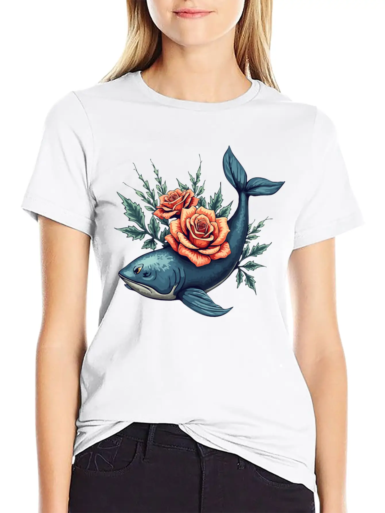 Floral Whale A Fusion Of Nature And Creativity Unisex Short Sleeve Soft Cotton T-Shirt – Casual Everyday Wear