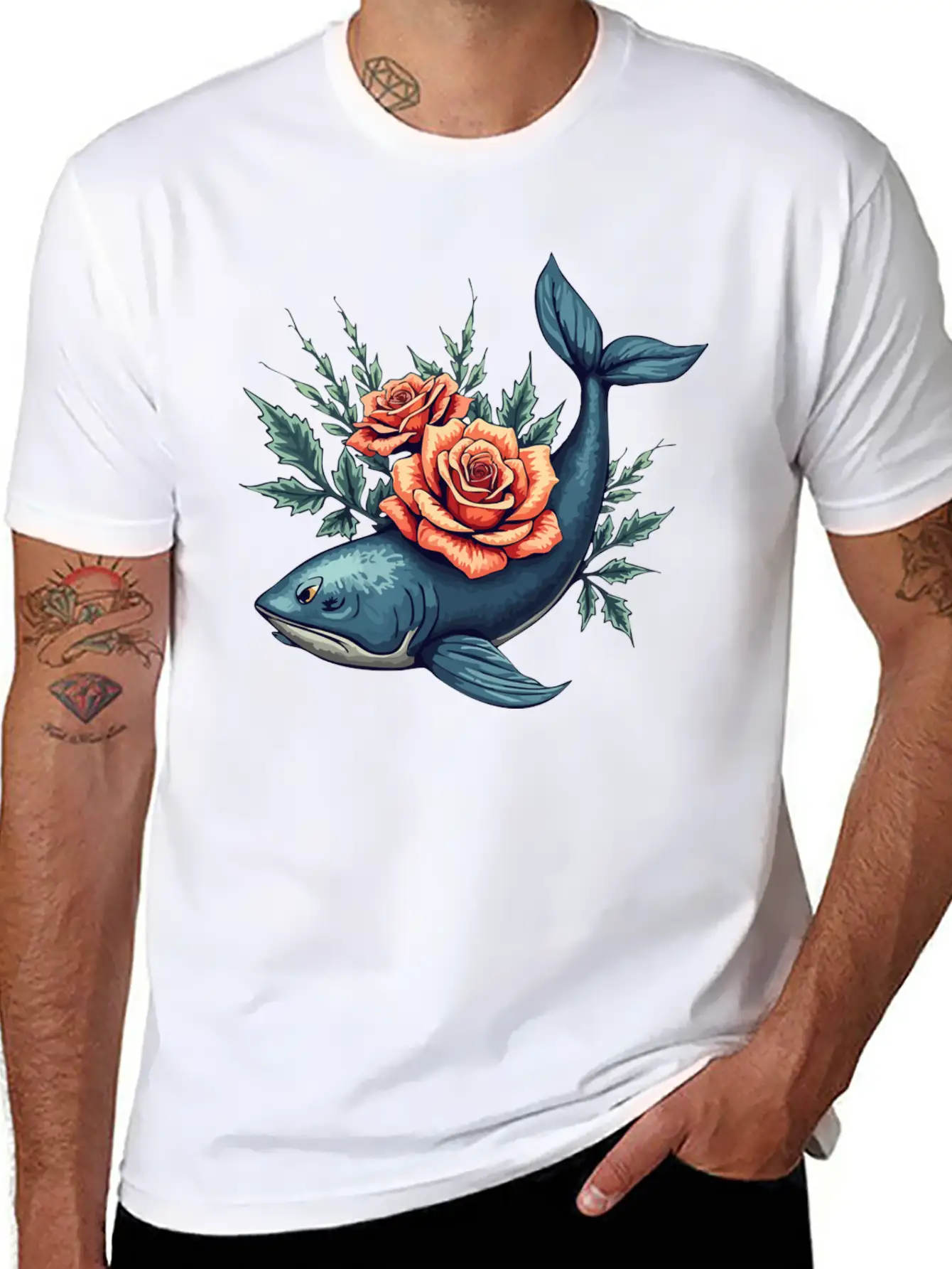Floral Whale A Fusion Of Nature And Creativity Unisex Short Sleeve Soft Cotton T-Shirt – Casual Everyday Wear