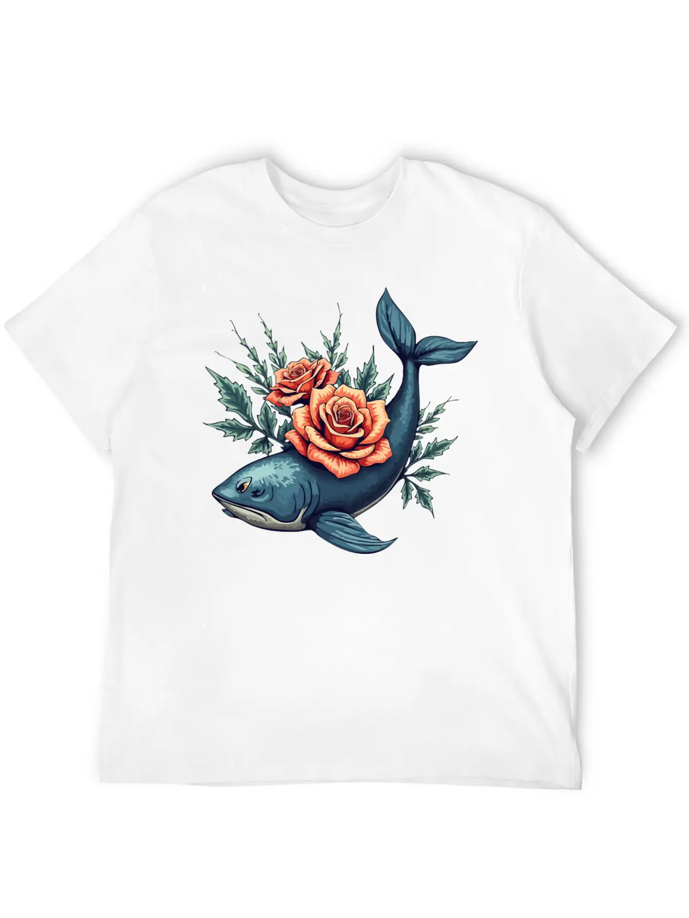 Floral Whale A Fusion Of Nature And Creativity Unisex Short Sleeve Soft Cotton T-Shirt – Casual Everyday Wear