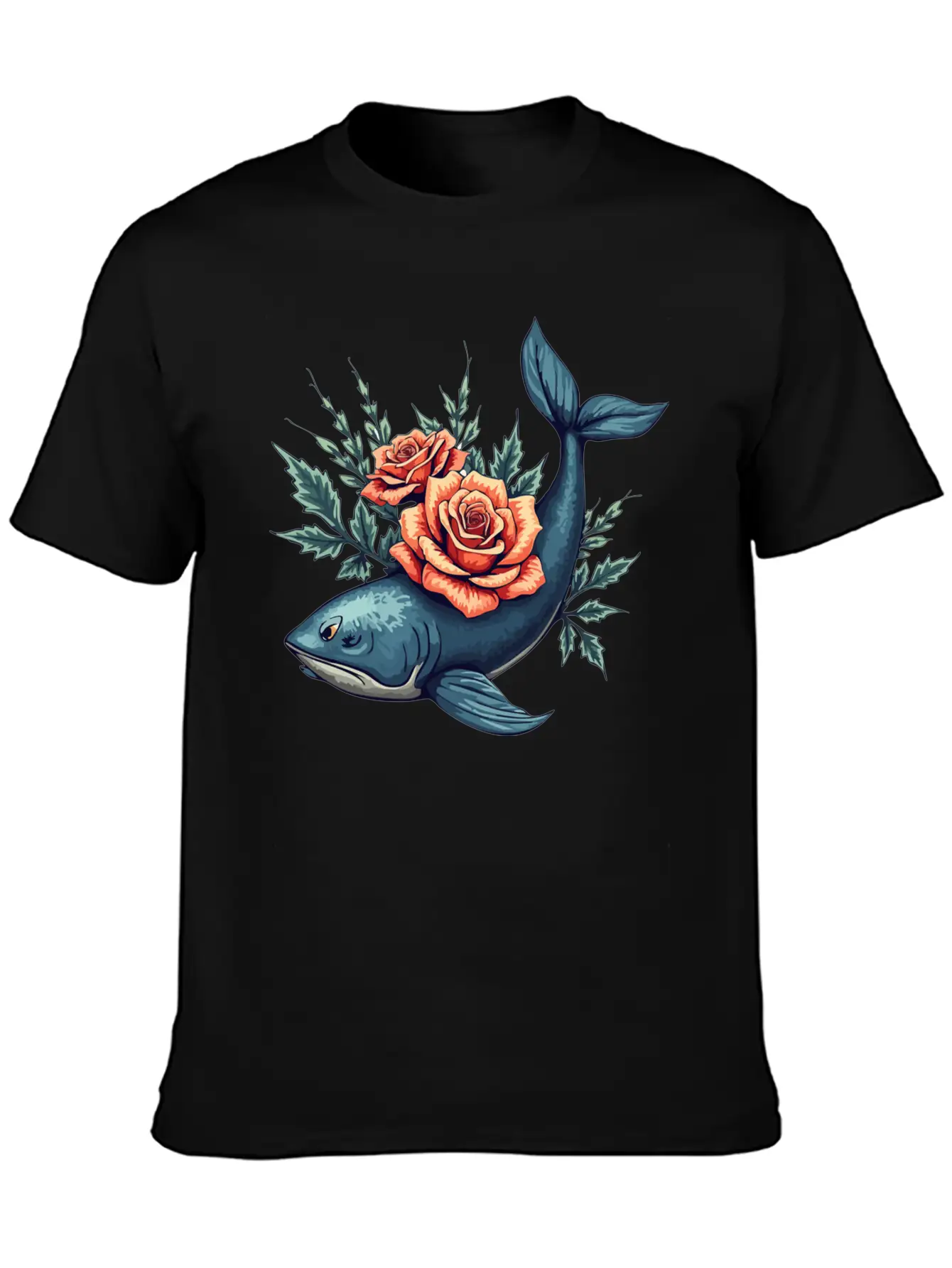 Floral Whale A Fusion Of Nature And Creativity Unisex Short Sleeve Soft Cotton T-Shirt – Casual Everyday Wear