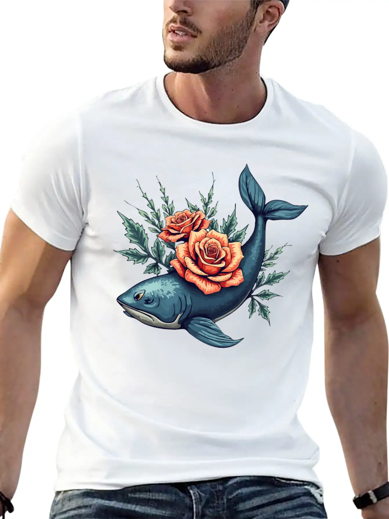 Floral Whale A Fusion Of Nature And Creativity Unisex Short Sleeve Soft Cotton T-Shirt – Casual Everyday Wear