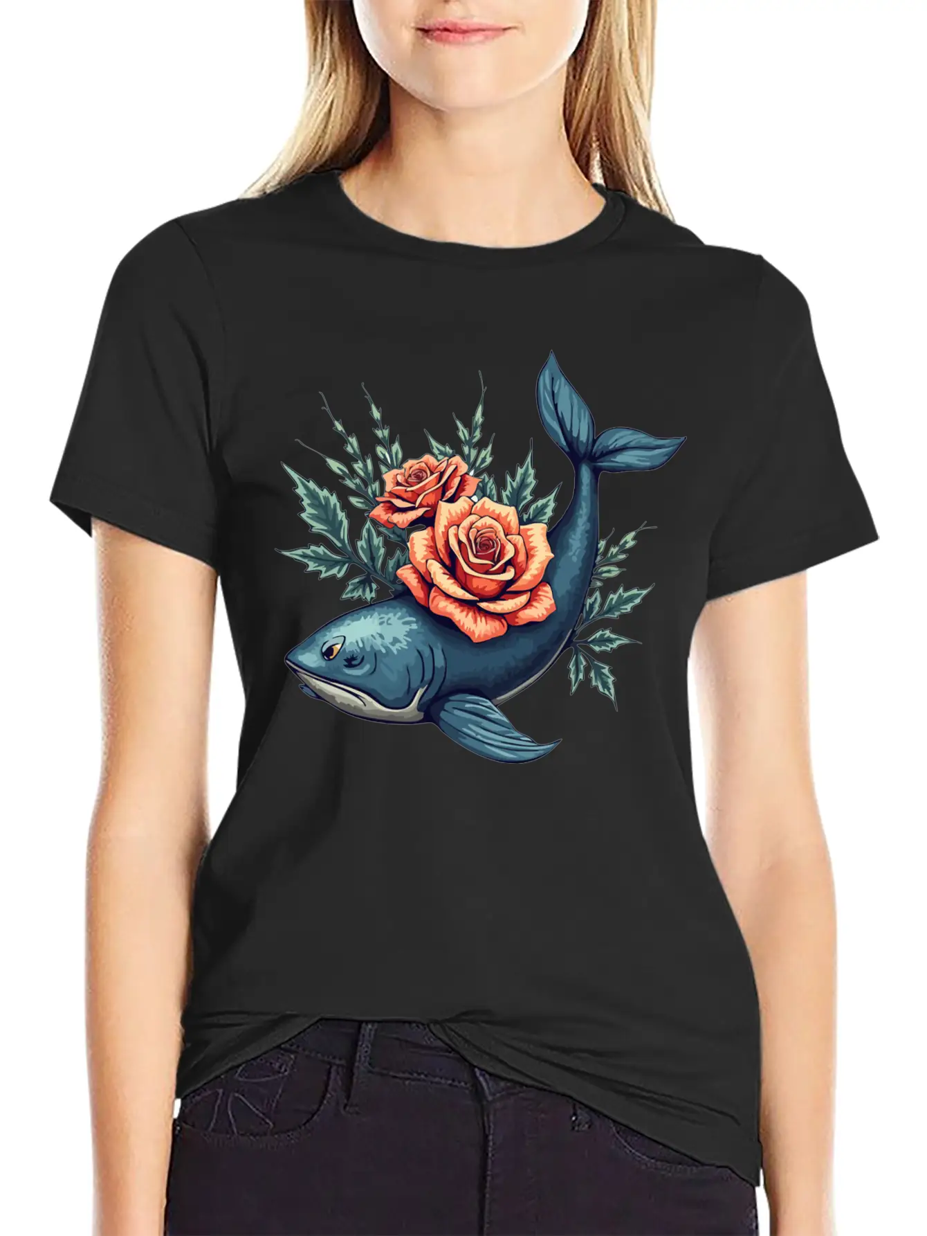 Floral Whale A Fusion Of Nature And Creativity Unisex Short Sleeve Soft Cotton T-Shirt – Casual Everyday Wear