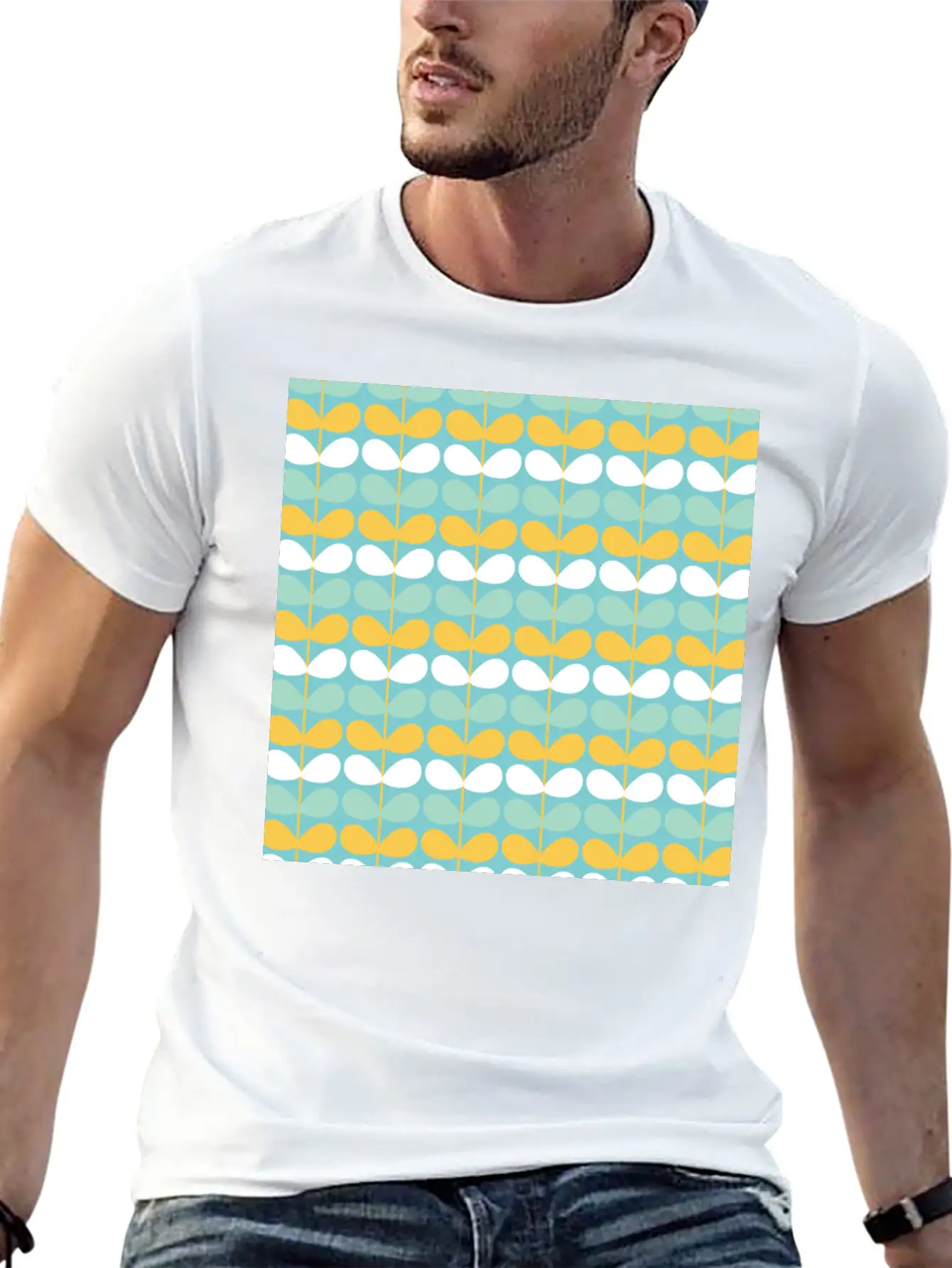 Flower Stem Pattern Unisex Short Sleeve Soft Cotton T-Shirt – Casual Everyday Wear
