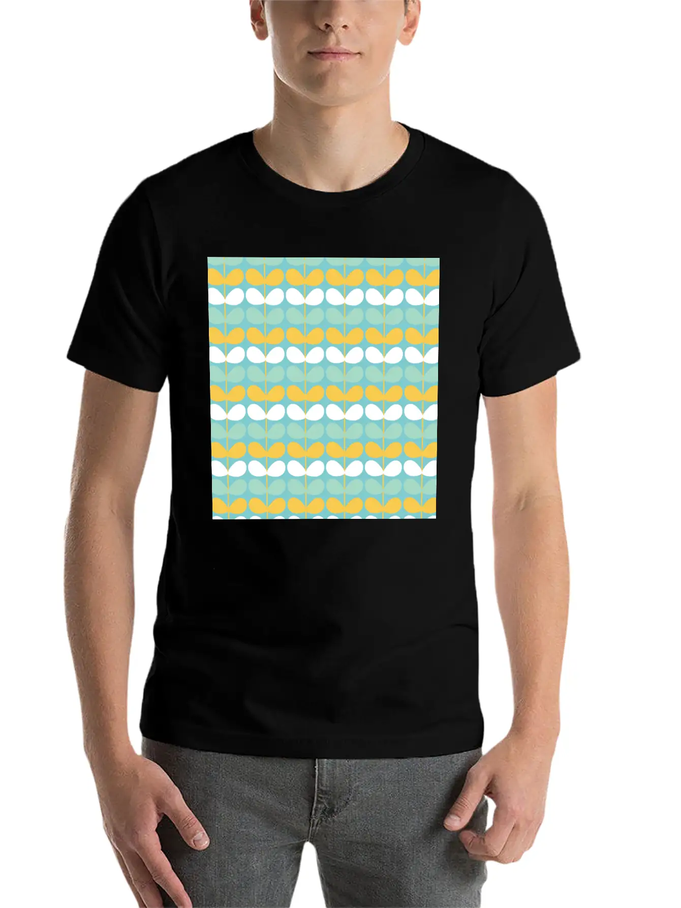 Flower Stem Pattern Unisex Short Sleeve Soft Cotton T-Shirt – Casual Everyday Wear