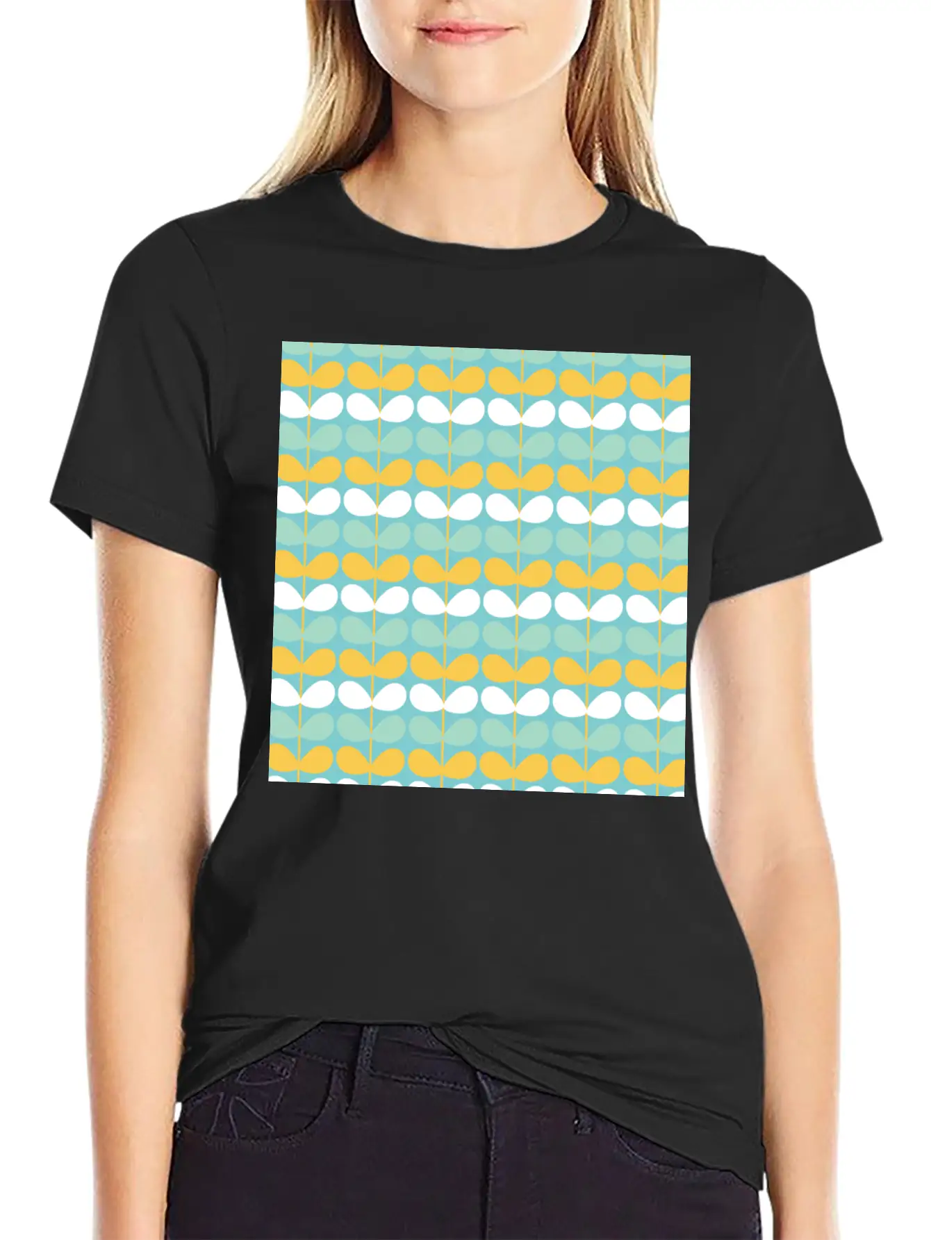 Flower Stem Pattern Unisex Short Sleeve Soft Cotton T-Shirt – Casual Everyday Wear