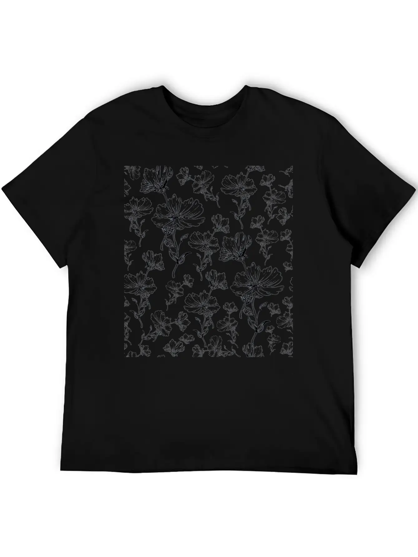 Flowers Ink Sketch Pattern Unisex Short Sleeve Soft Cotton T-Shirt – Casual Everyday Wear