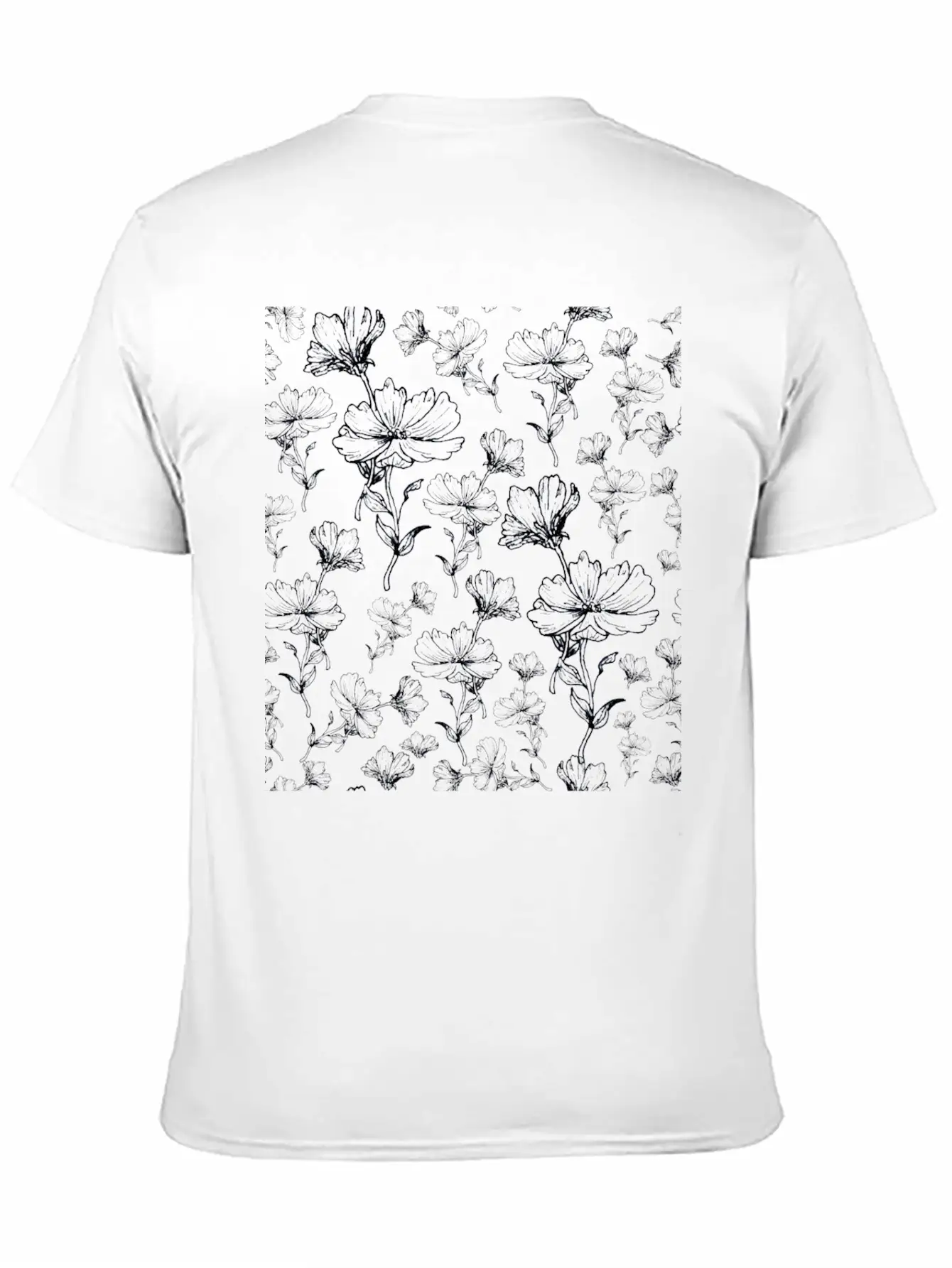 Flowers Ink Sketch Pattern Unisex Short Sleeve Soft Cotton T-Shirt – Casual Everyday Wear