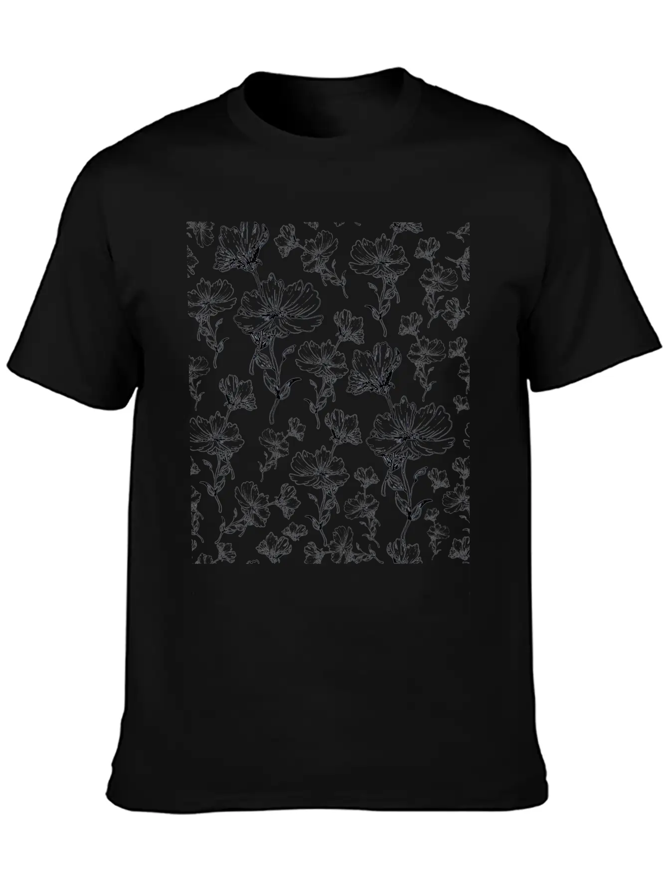 Flowers Ink Sketch Pattern Unisex Short Sleeve Soft Cotton T-Shirt – Casual Everyday Wear