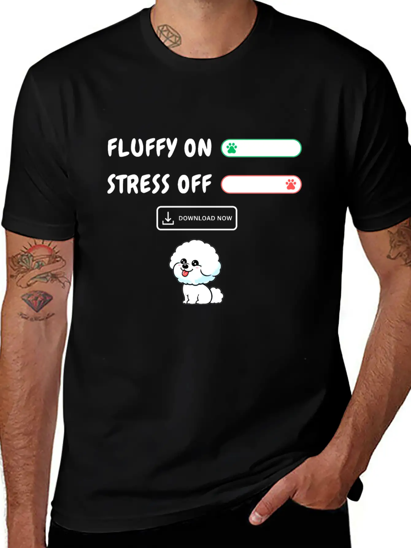 Fluffy On Stress Off Stylish Everyday T-Shirt – Unisex Basic Cotton Tee