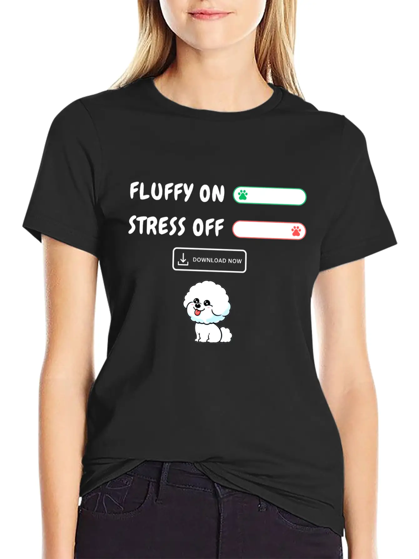 Fluffy On Stress Off Stylish Everyday T-Shirt – Unisex Basic Cotton Tee