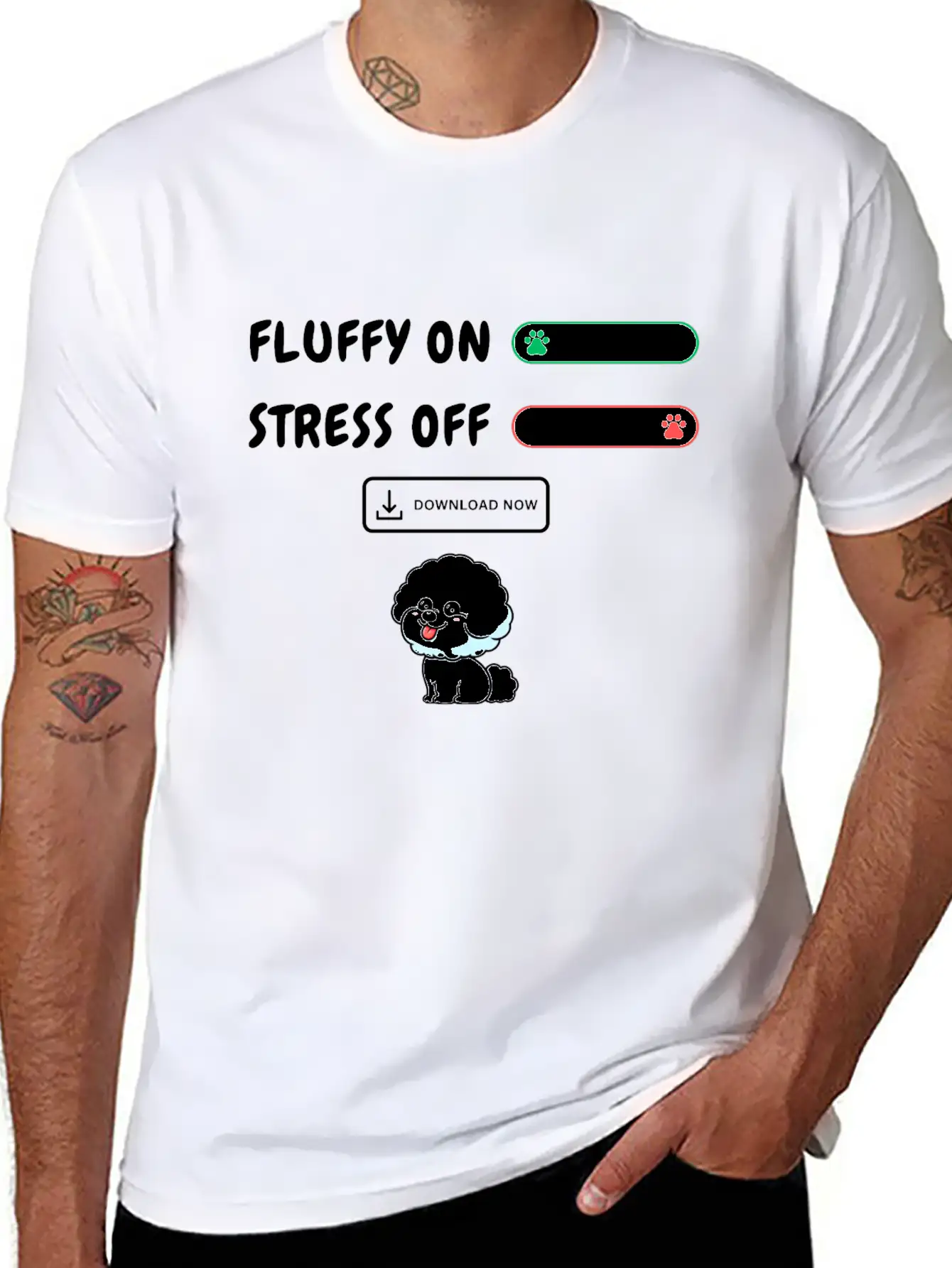Fluffy On Stress Off Stylish Everyday T-Shirt – Unisex Basic Cotton Tee