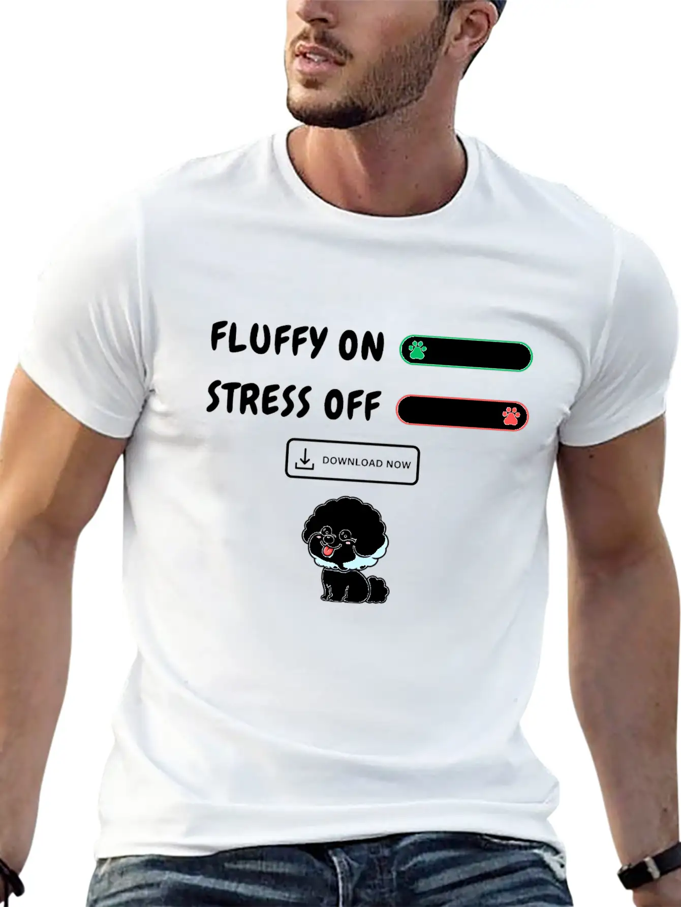 Fluffy On Stress Off Stylish Everyday T-Shirt – Unisex Basic Cotton Tee