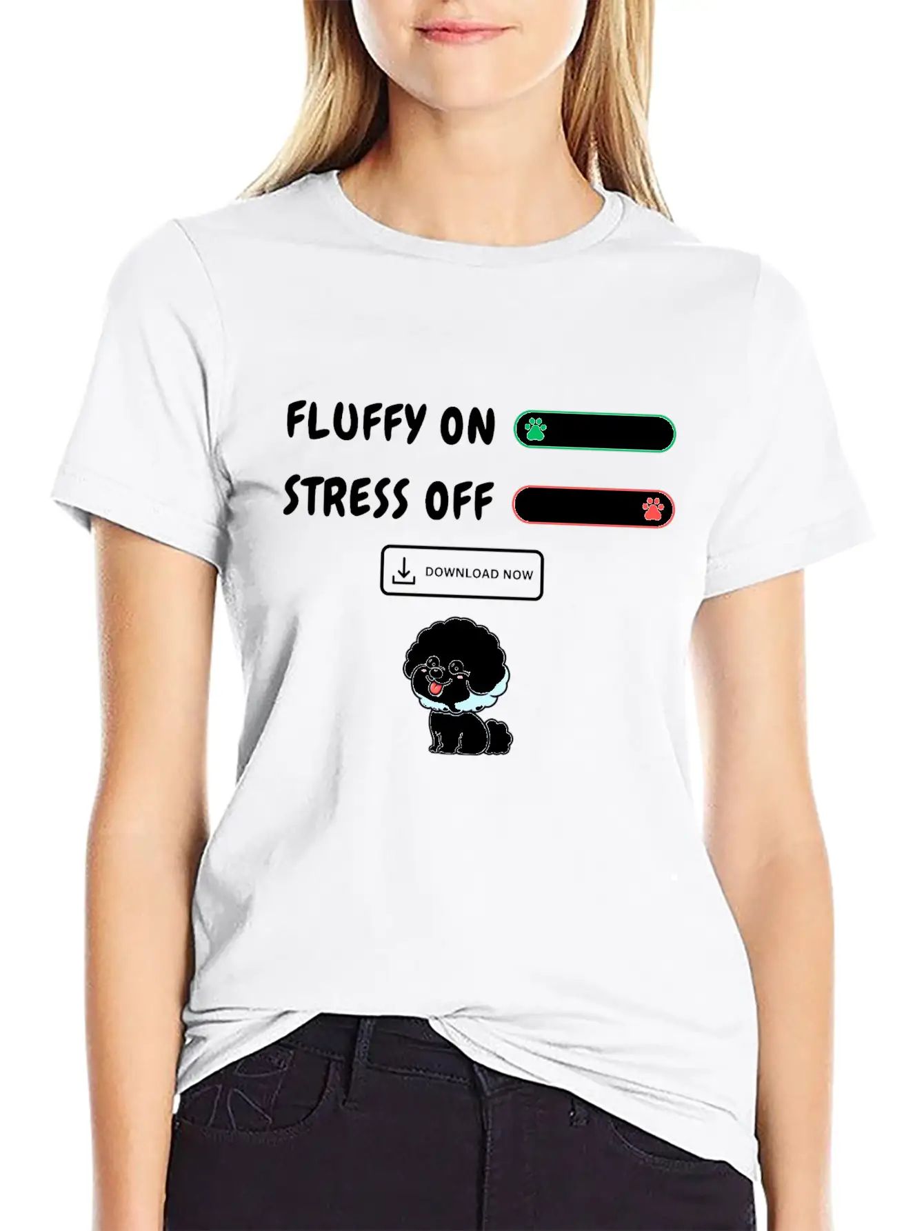 Fluffy On Stress Off Stylish Everyday T-Shirt – Unisex Basic Cotton Tee