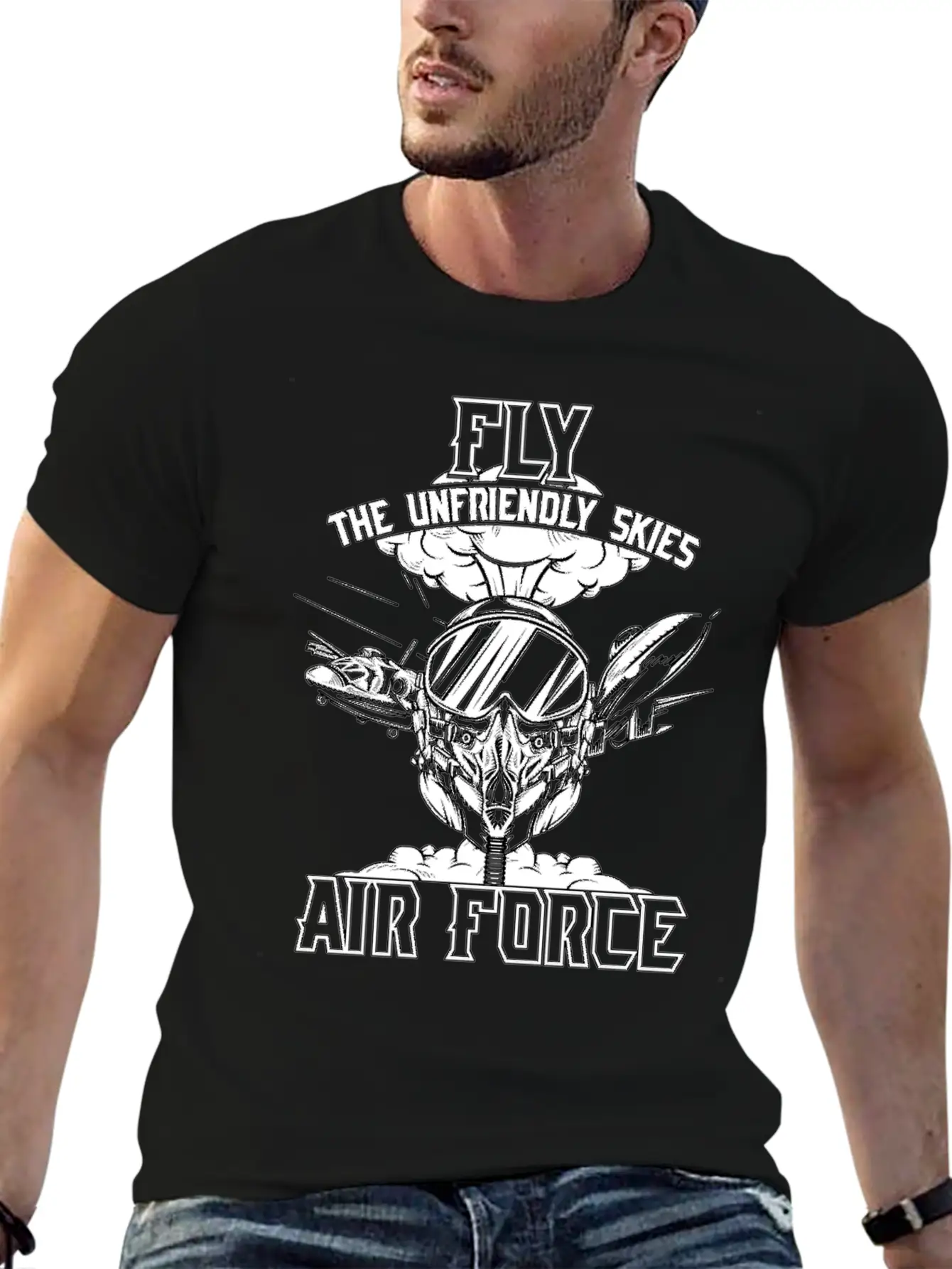 Fly The Unfriendly Skies Air Force Unisex Short Sleeve Soft Cotton T-Shirt – Casual Everyday Wear