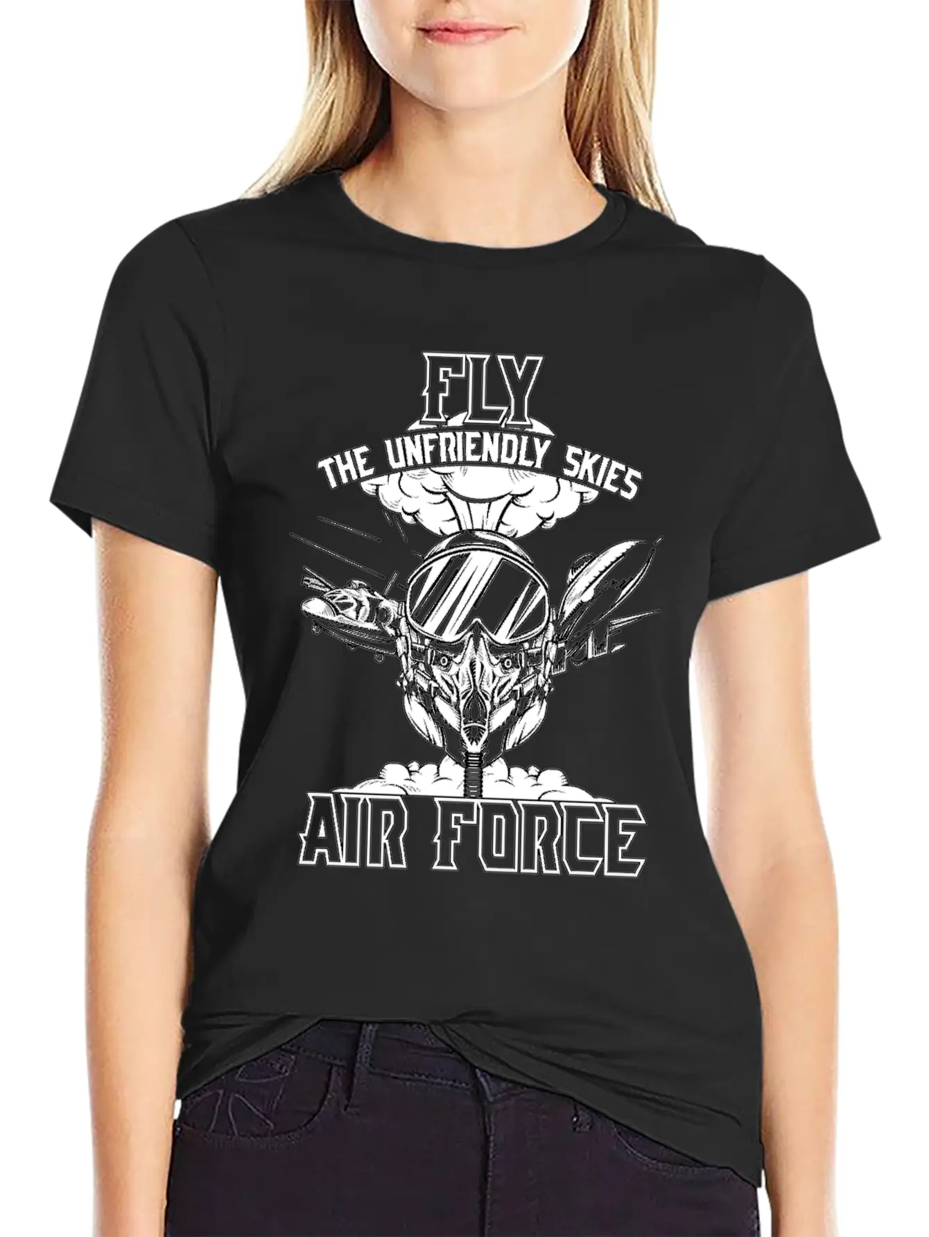 Fly The Unfriendly Skies Air Force Unisex Short Sleeve Soft Cotton T-Shirt – Casual Everyday Wear