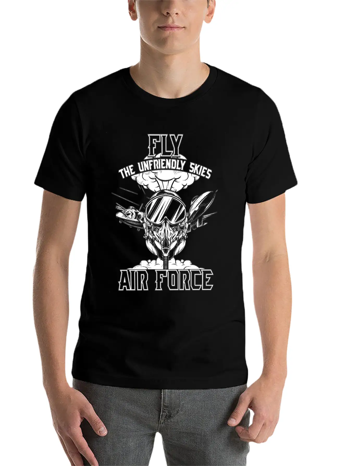 Fly The Unfriendly Skies Air Force Unisex Short Sleeve Soft Cotton T-Shirt – Casual Everyday Wear
