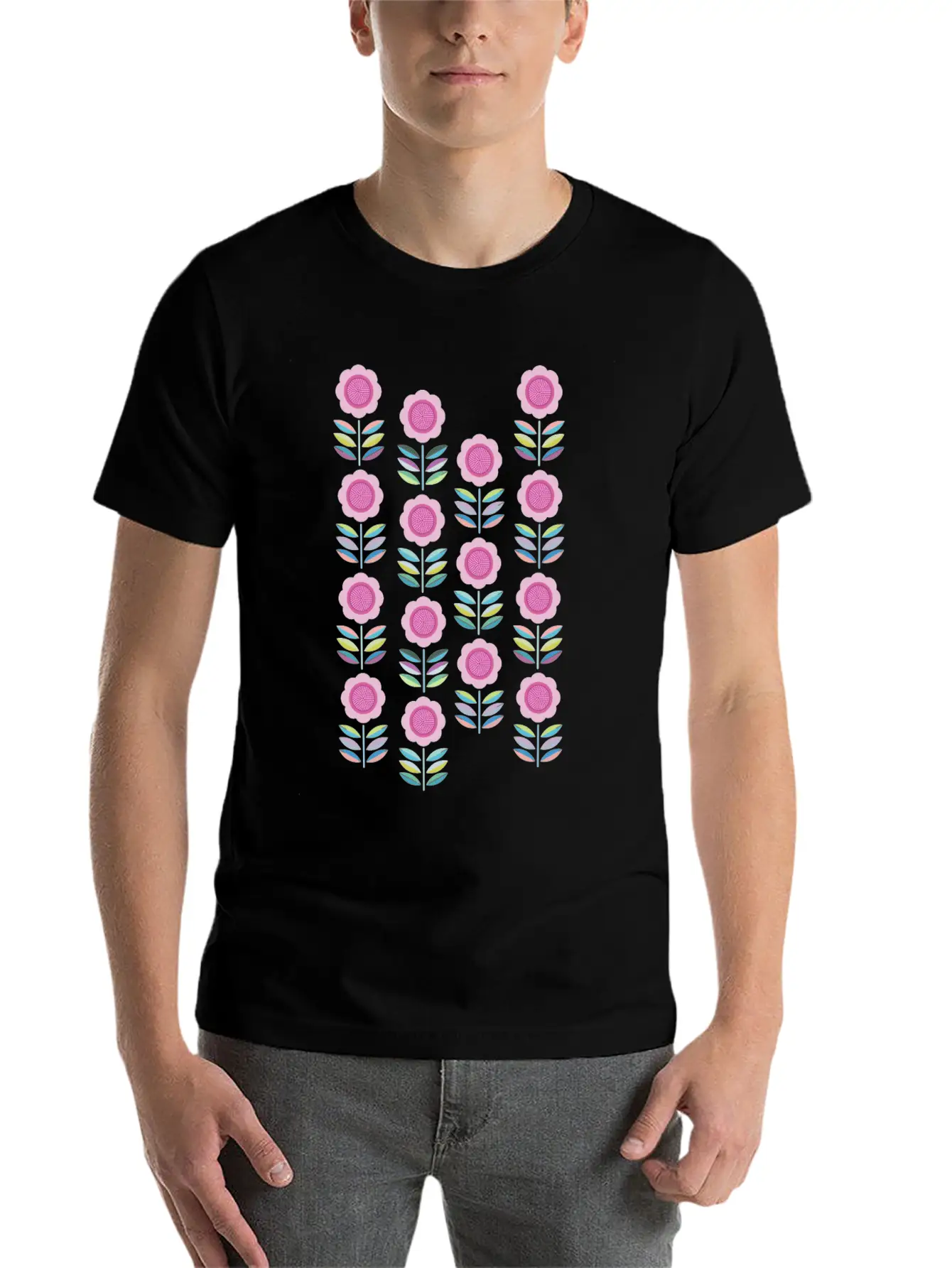 Folk Art Flowers Pattern Scandinavian Folk Art Comfortable Minimalist Graphic Tee – Summer Style Essential