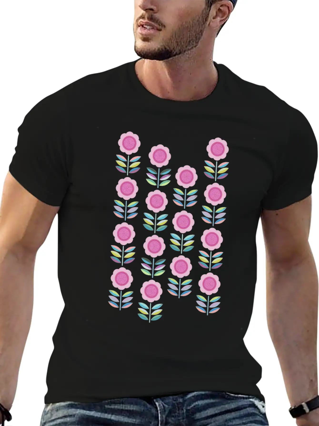 Folk Art Flowers Pattern Scandinavian Folk Art Comfortable Minimalist Graphic Tee – Summer Style Essential