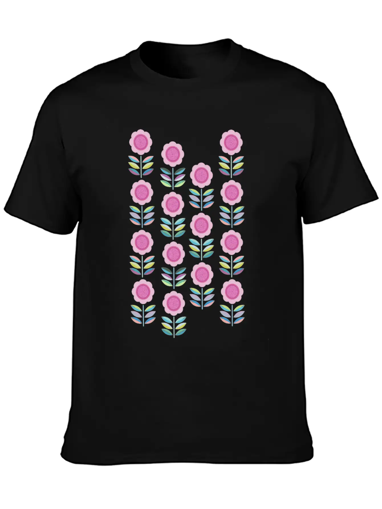 Folk Art Flowers Pattern Scandinavian Folk Art Comfortable Minimalist Graphic Tee – Summer Style Essential