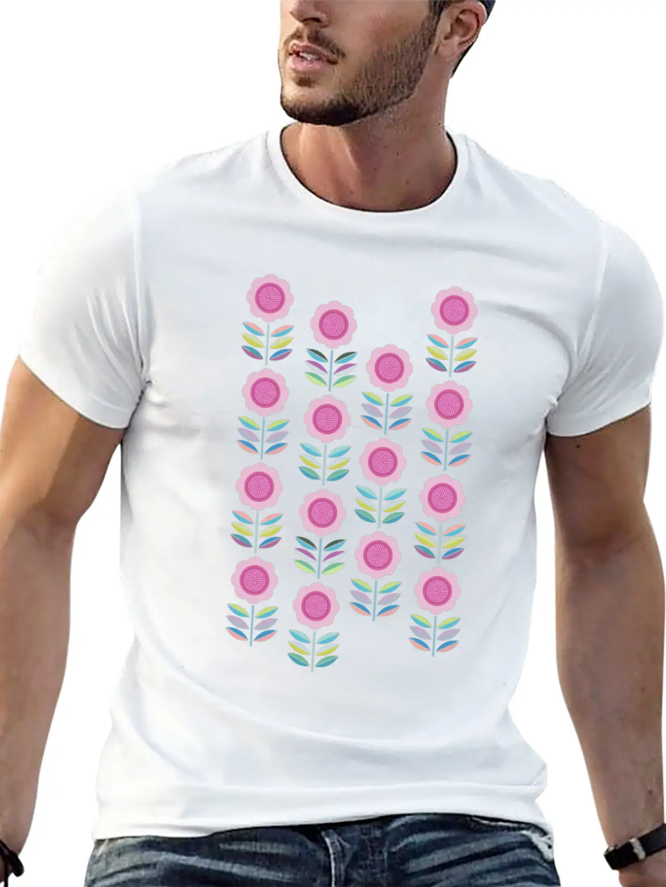 Folk Art Flowers Pattern Scandinavian Folk Art Comfortable Minimalist Graphic Tee – Summer Style Essential