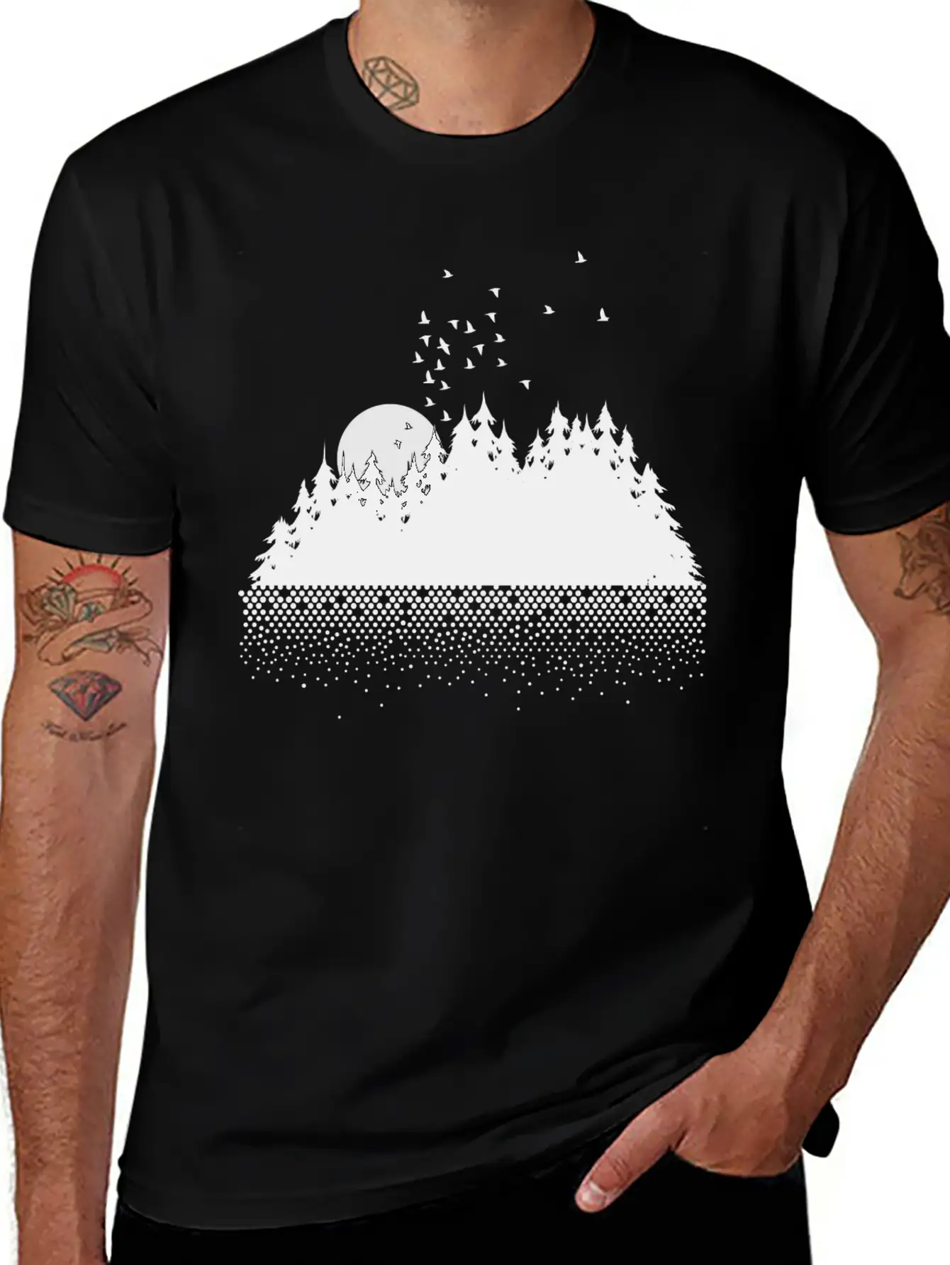 Forest, Lake, Moon And Birds Comfortable Minimalist Graphic Tee – Summer Style Essential