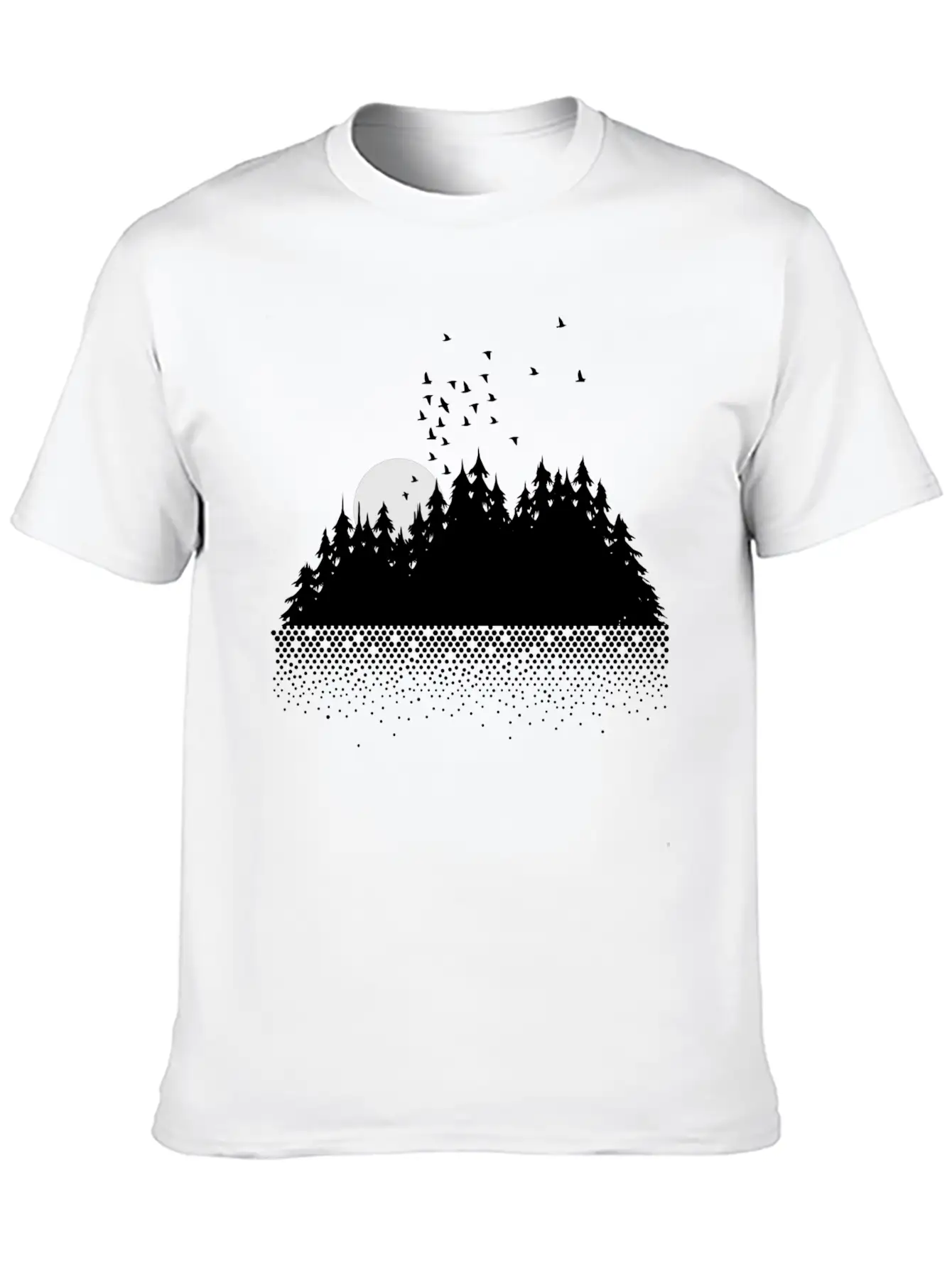Forest, Lake, Moon And Birds Comfortable Minimalist Graphic Tee – Summer Style Essential