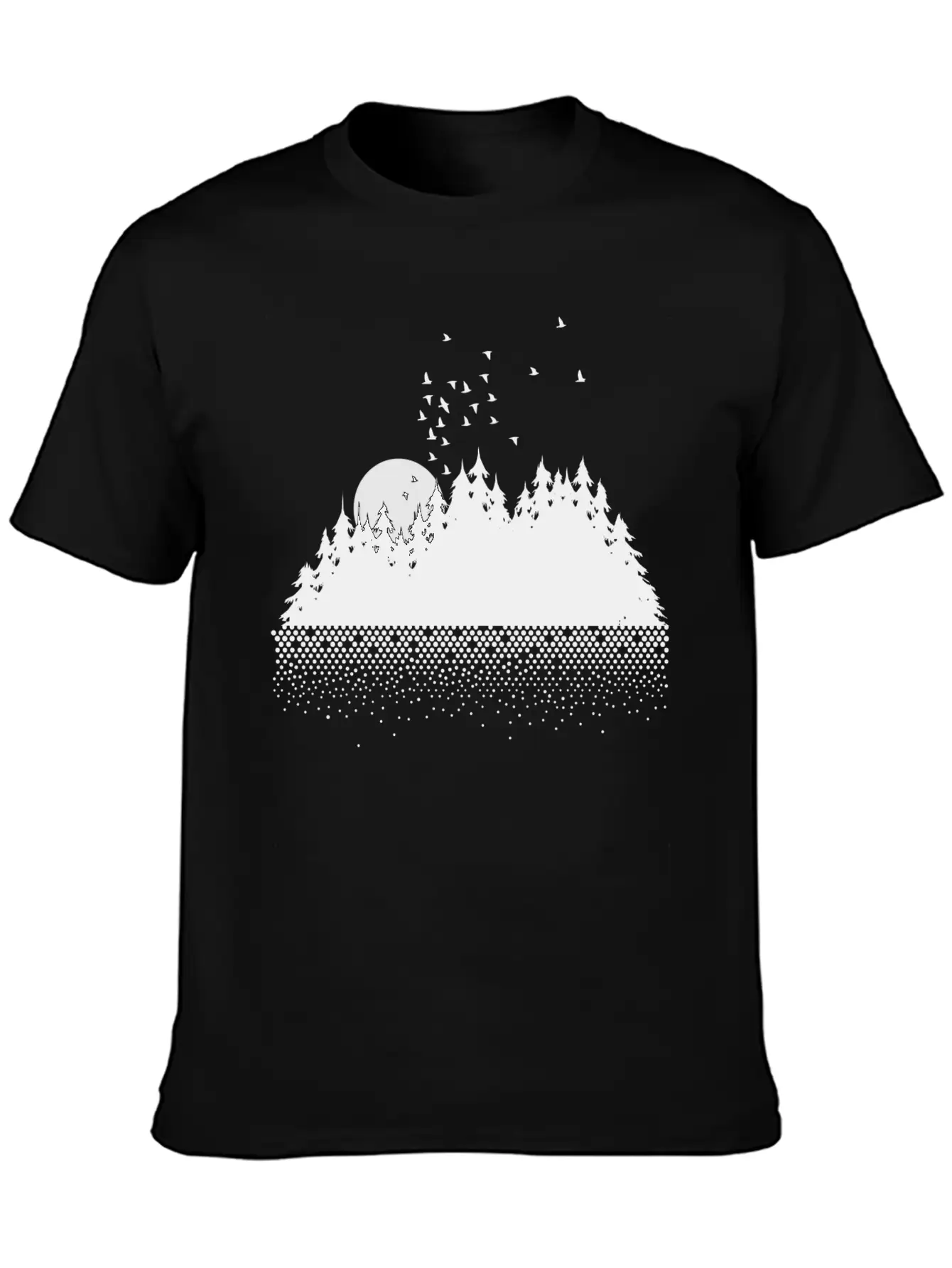 Forest, Lake, Moon And Birds Comfortable Minimalist Graphic Tee – Summer Style Essential