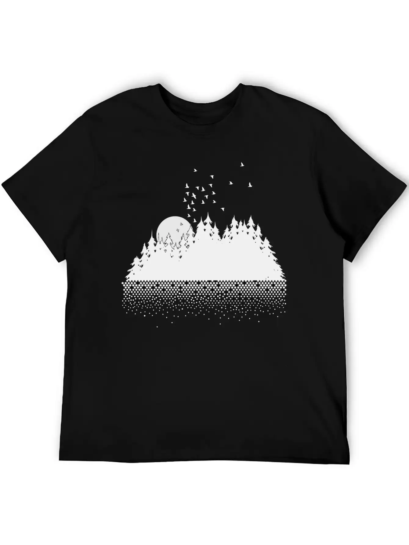 Forest, Lake, Moon And Birds Comfortable Minimalist Graphic Tee – Summer Style Essential