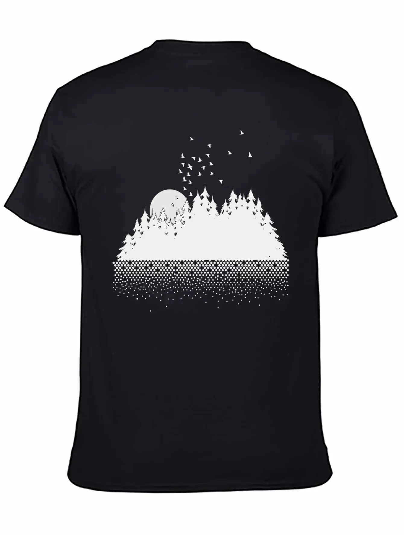 Forest, Lake, Moon And Birds Comfortable Minimalist Graphic Tee – Summer Style Essential
