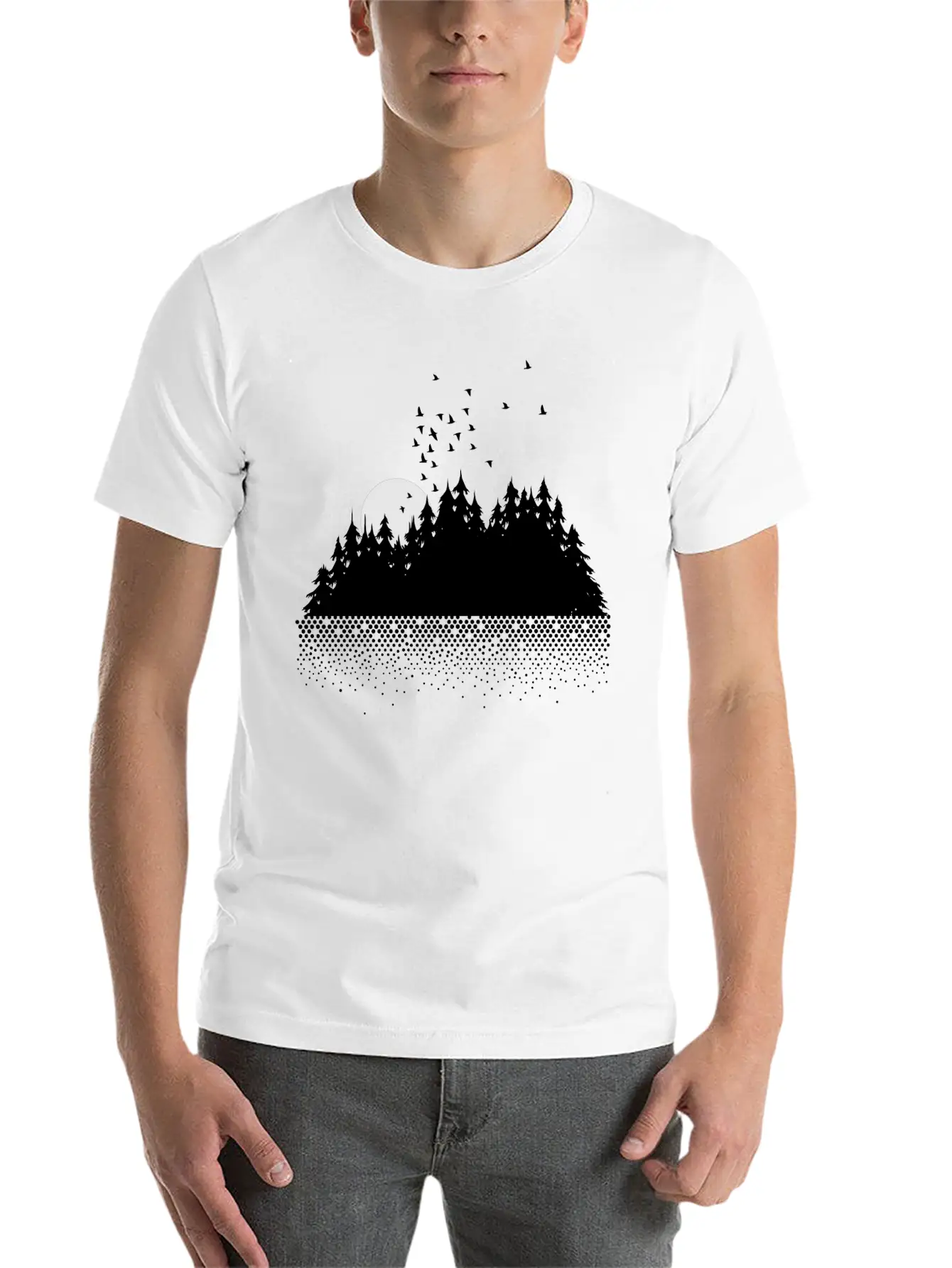 Forest, Lake, Moon And Birds Comfortable Minimalist Graphic Tee – Summer Style Essential