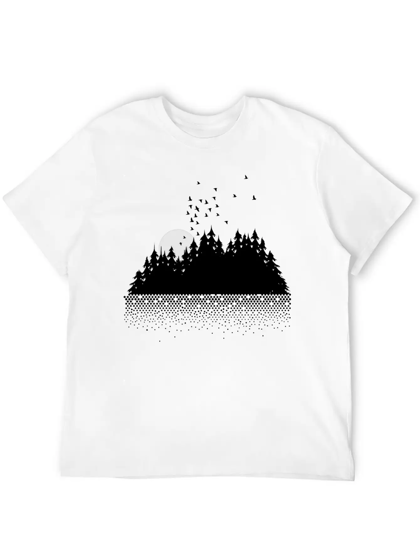 Forest, Lake, Moon And Birds Comfortable Minimalist Graphic Tee – Summer Style Essential