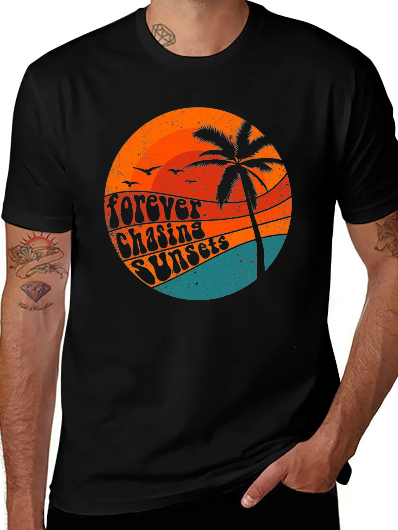 Forever Chasing Sunsets Retro Summer Vacation Stylish Everyday T-Shirt – Unisex Basic Cotton Tee