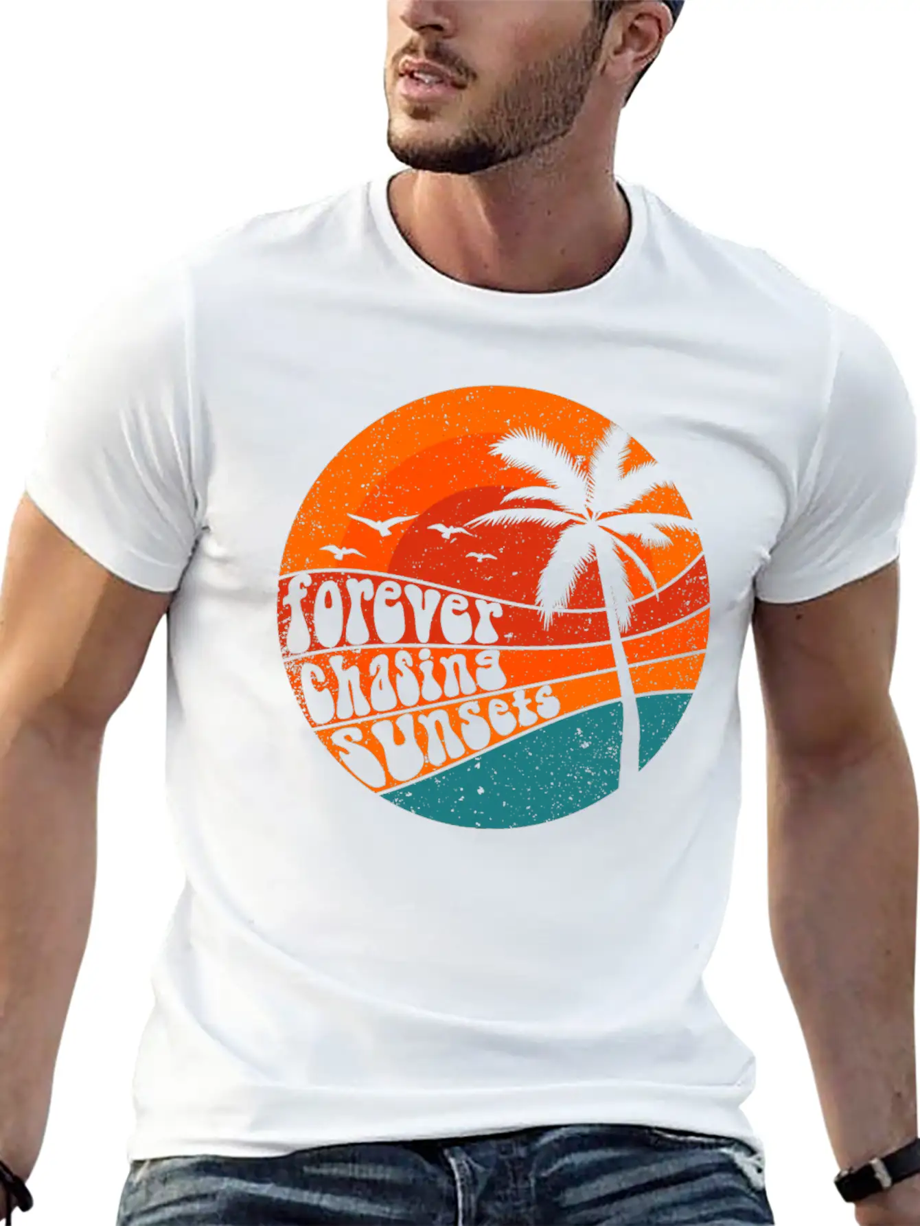 Forever Chasing Sunsets Retro Summer Vacation Stylish Everyday T-Shirt – Unisex Basic Cotton Tee