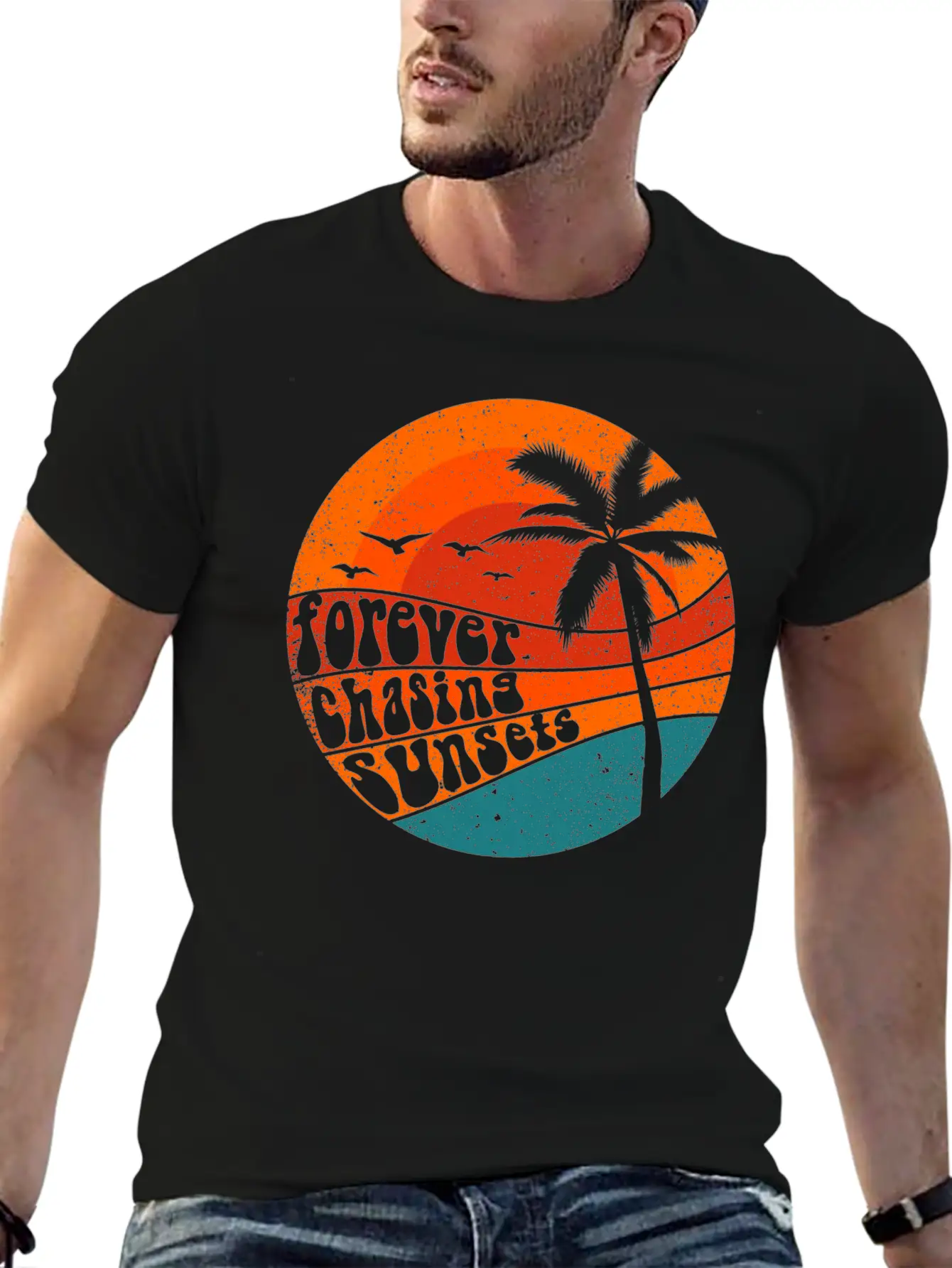 Forever Chasing Sunsets Retro Summer Vacation Stylish Everyday T-Shirt – Unisex Basic Cotton Tee