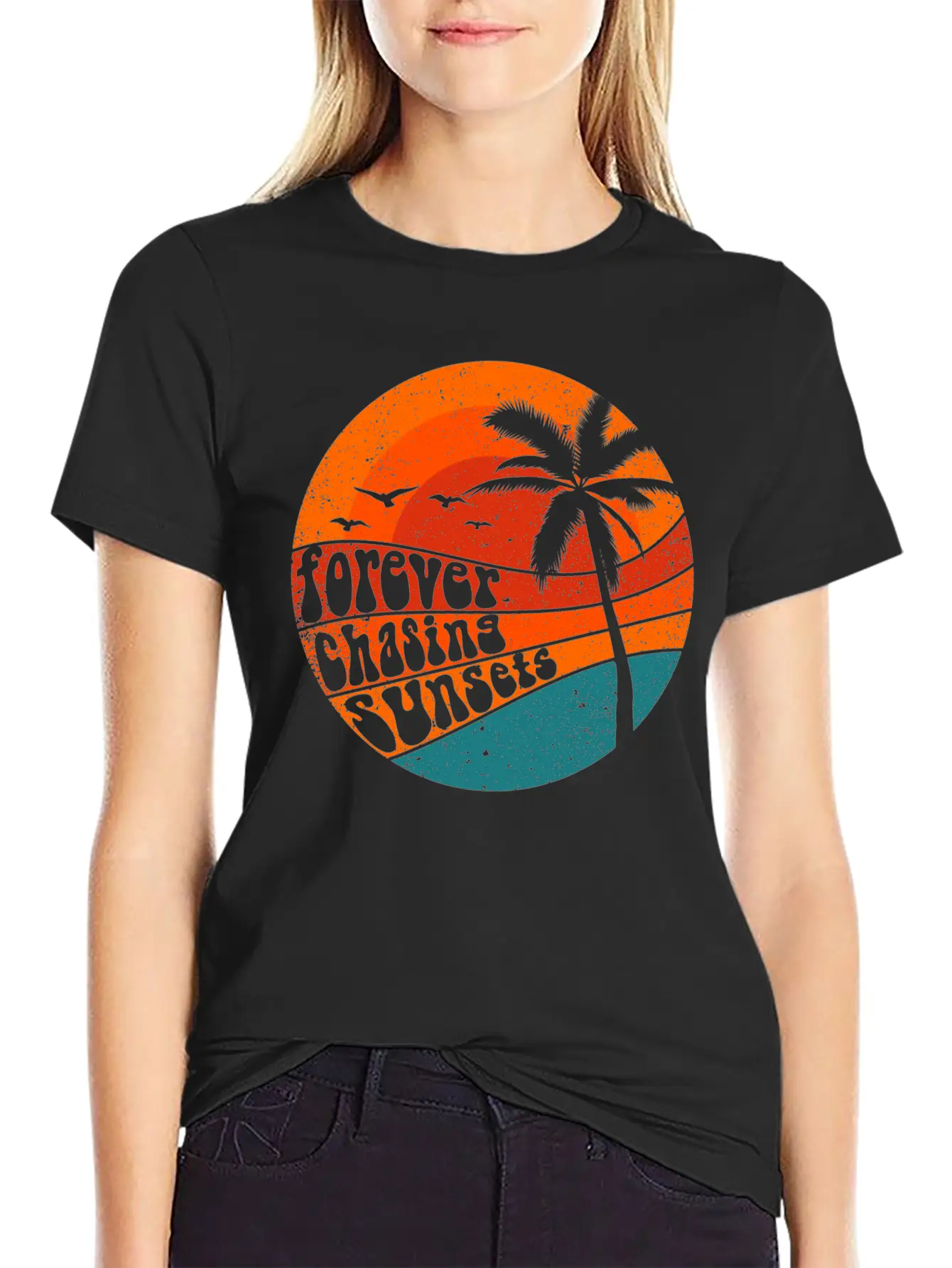 Forever Chasing Sunsets Retro Summer Vacation Stylish Everyday T-Shirt – Unisex Basic Cotton Tee