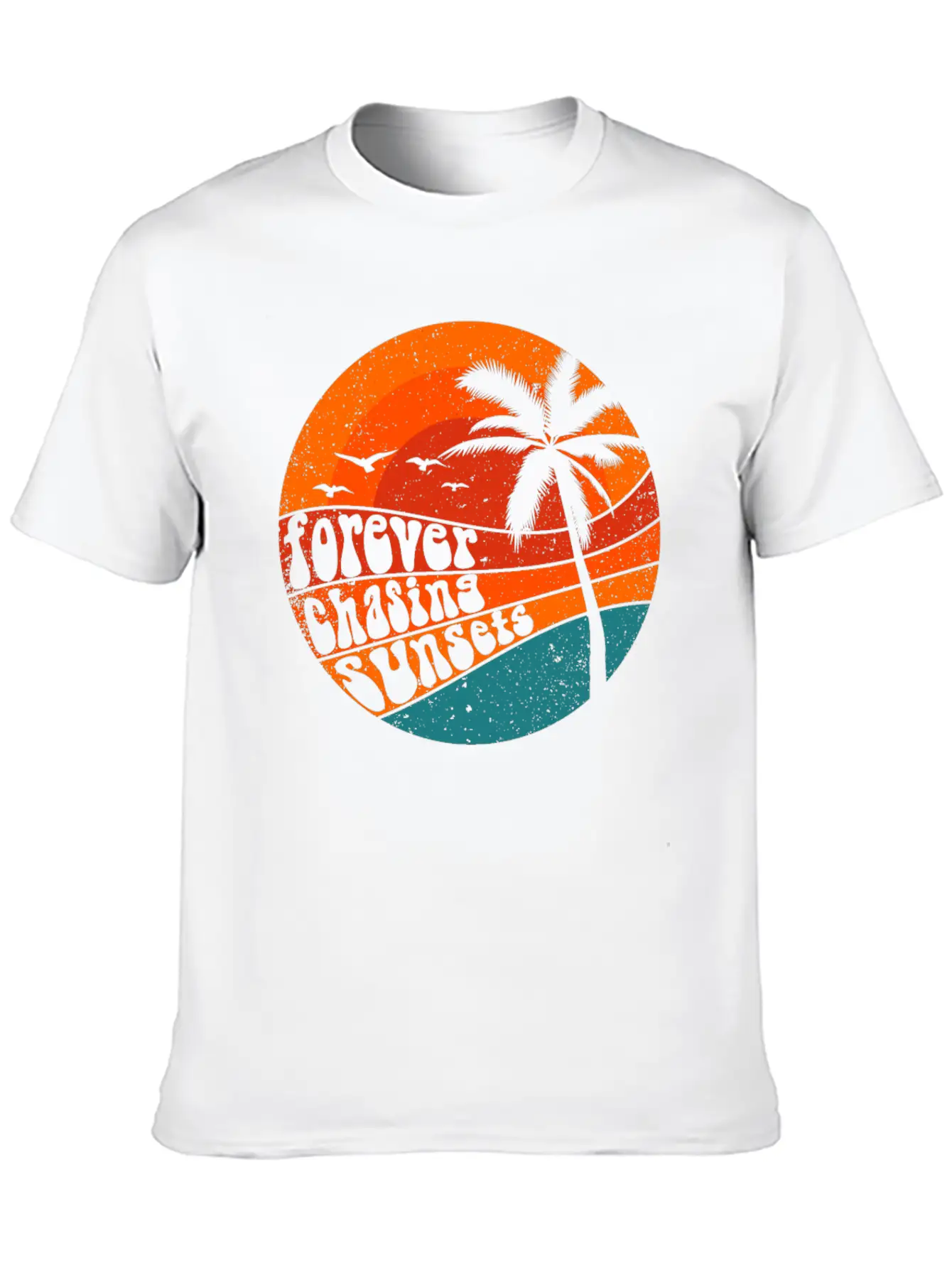 Forever Chasing Sunsets Retro Summer Vacation Stylish Everyday T-Shirt – Unisex Basic Cotton Tee