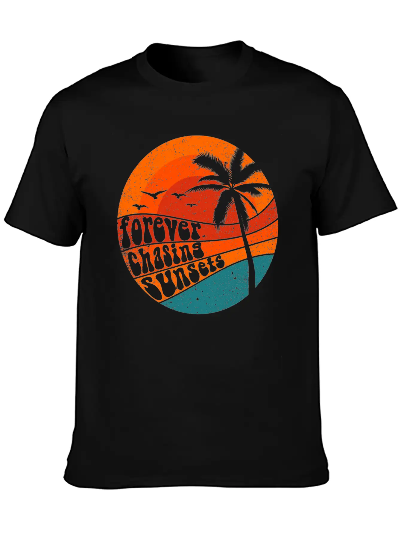 Forever Chasing Sunsets Retro Summer Vacation Stylish Everyday T-Shirt – Unisex Basic Cotton Tee